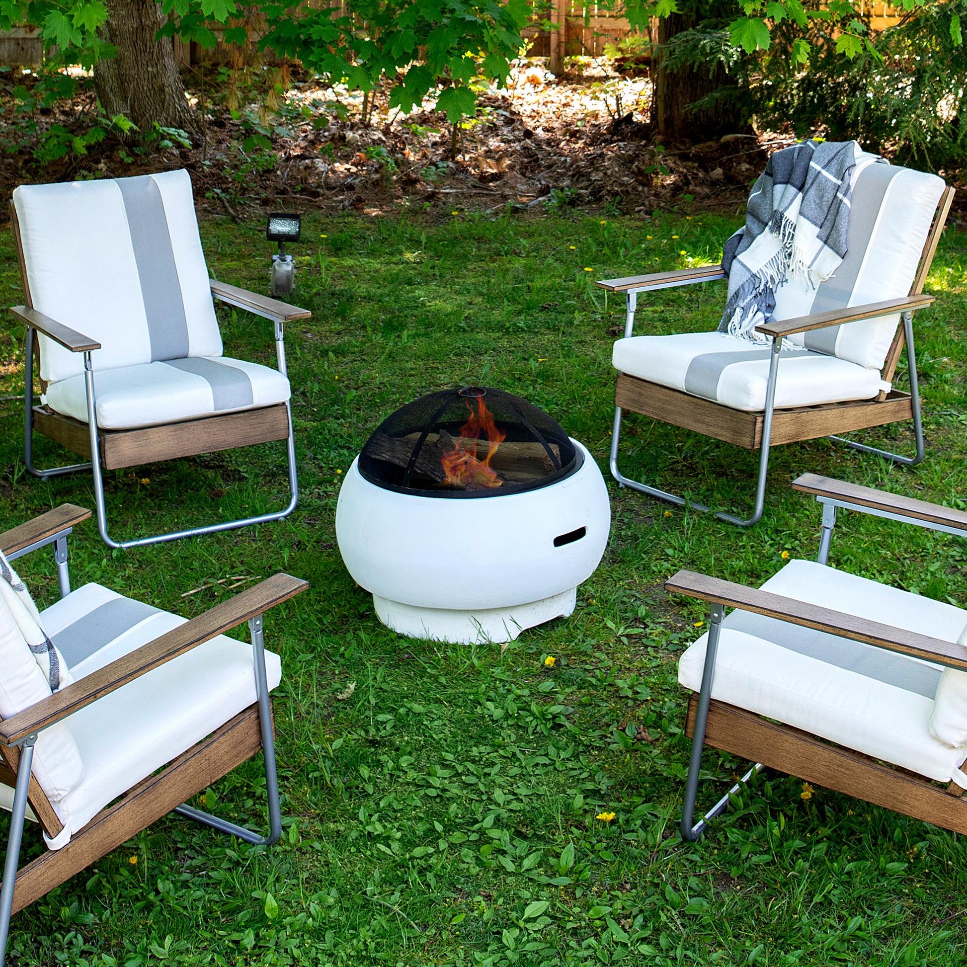 Novogratz Poolside Collection, Asher 27" Wood Burning Fire Pit with Grilling Surface, Bright White - White