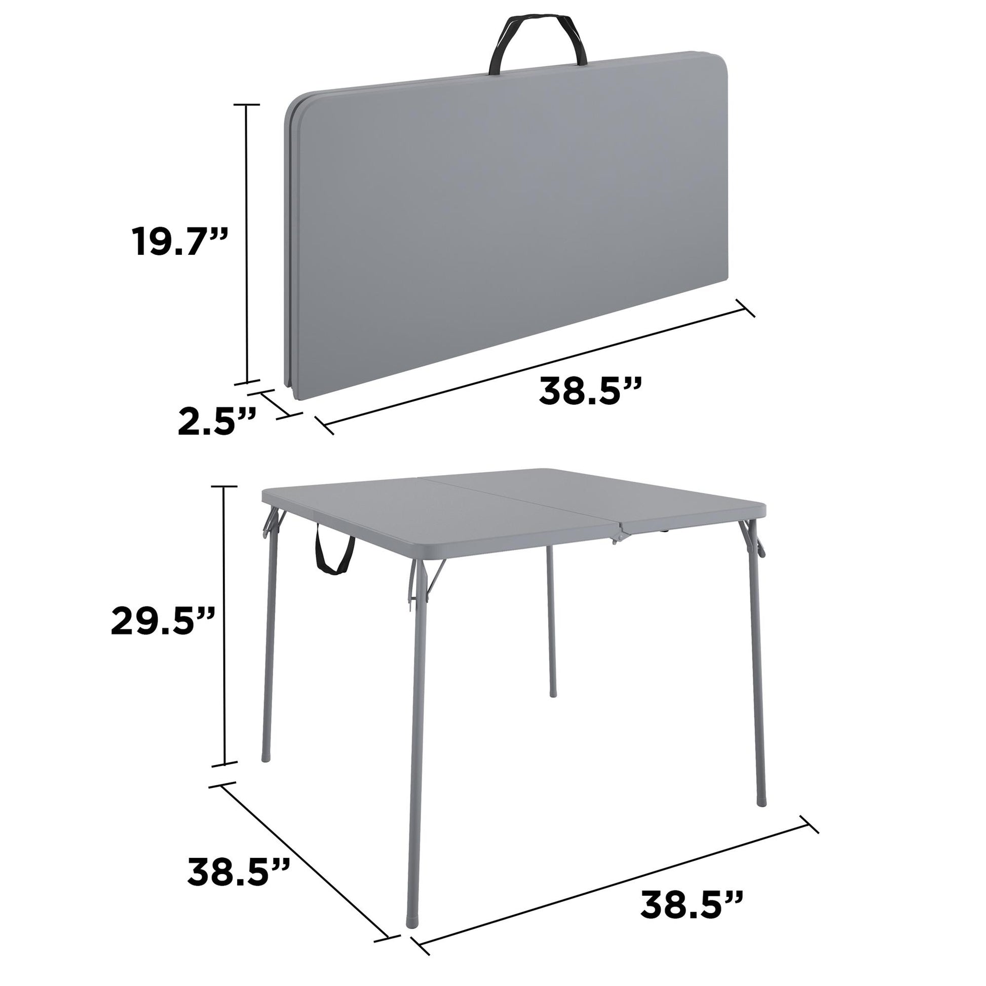 38.5 Inch Indoor and Outdoor Fold-in-Half Card Table with Handle - Gray - 1-Pack