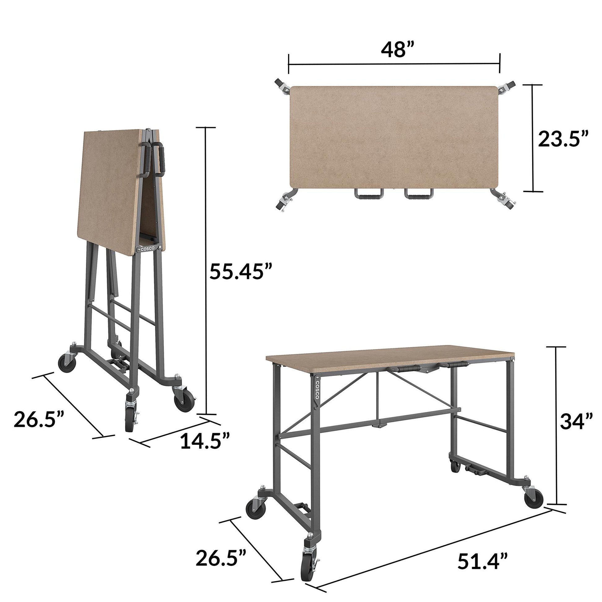 Smartfold Portable Folding Work Desk with 350 lb Weight Capacity - Tan