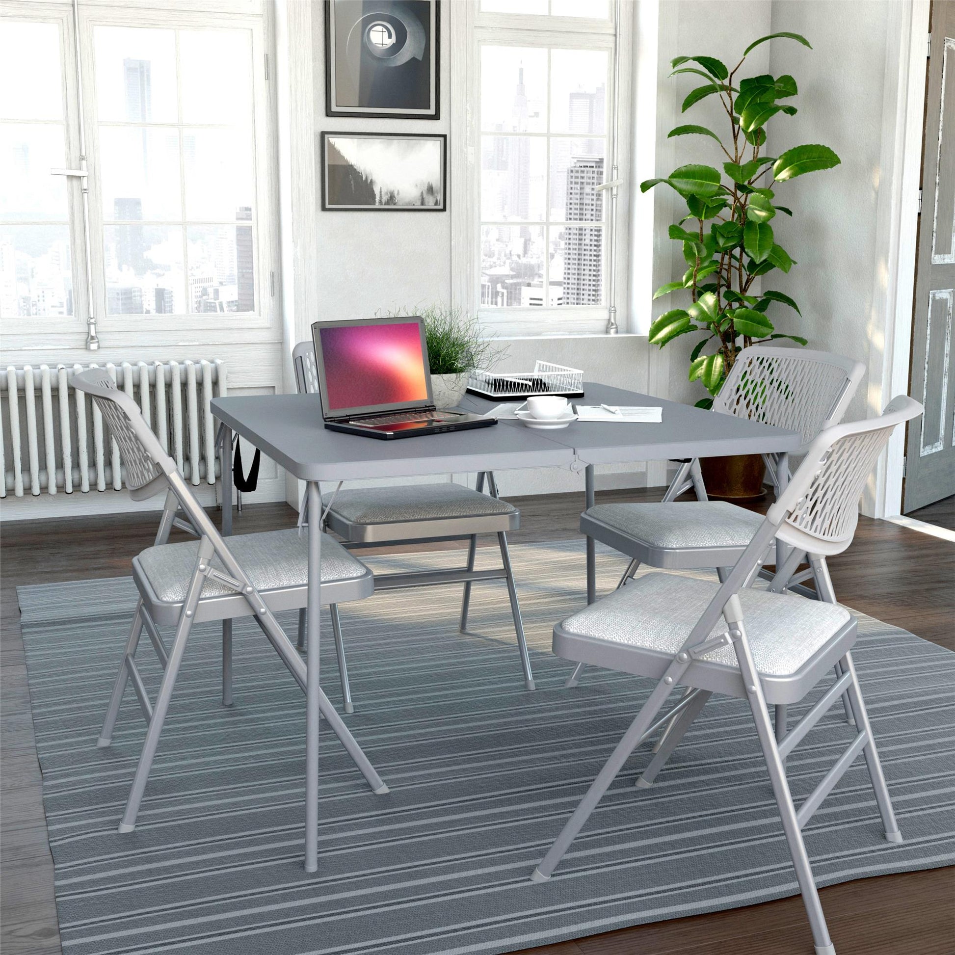38.5 Inch Indoor and Outdoor Fold-in-Half Card Table with Handle - Gray - 1-Pack