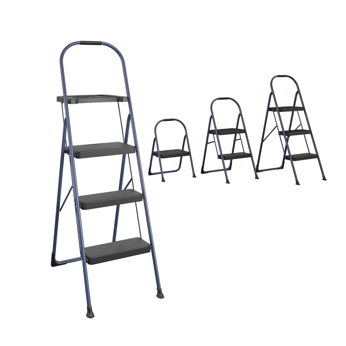 Multi-Step Folding Step Stool with 225 lb Weight Capacity - Navy - 3 Step with Tray