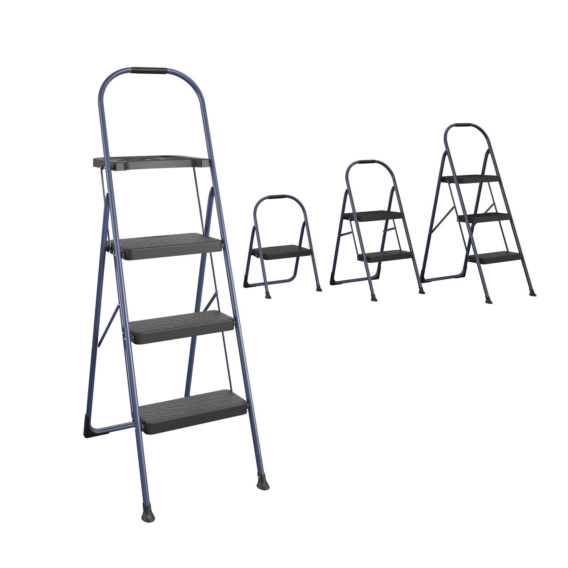 Multi-Step Folding Step Stool with 225 lb Weight Capacity - Navy - 3 Step with Tray