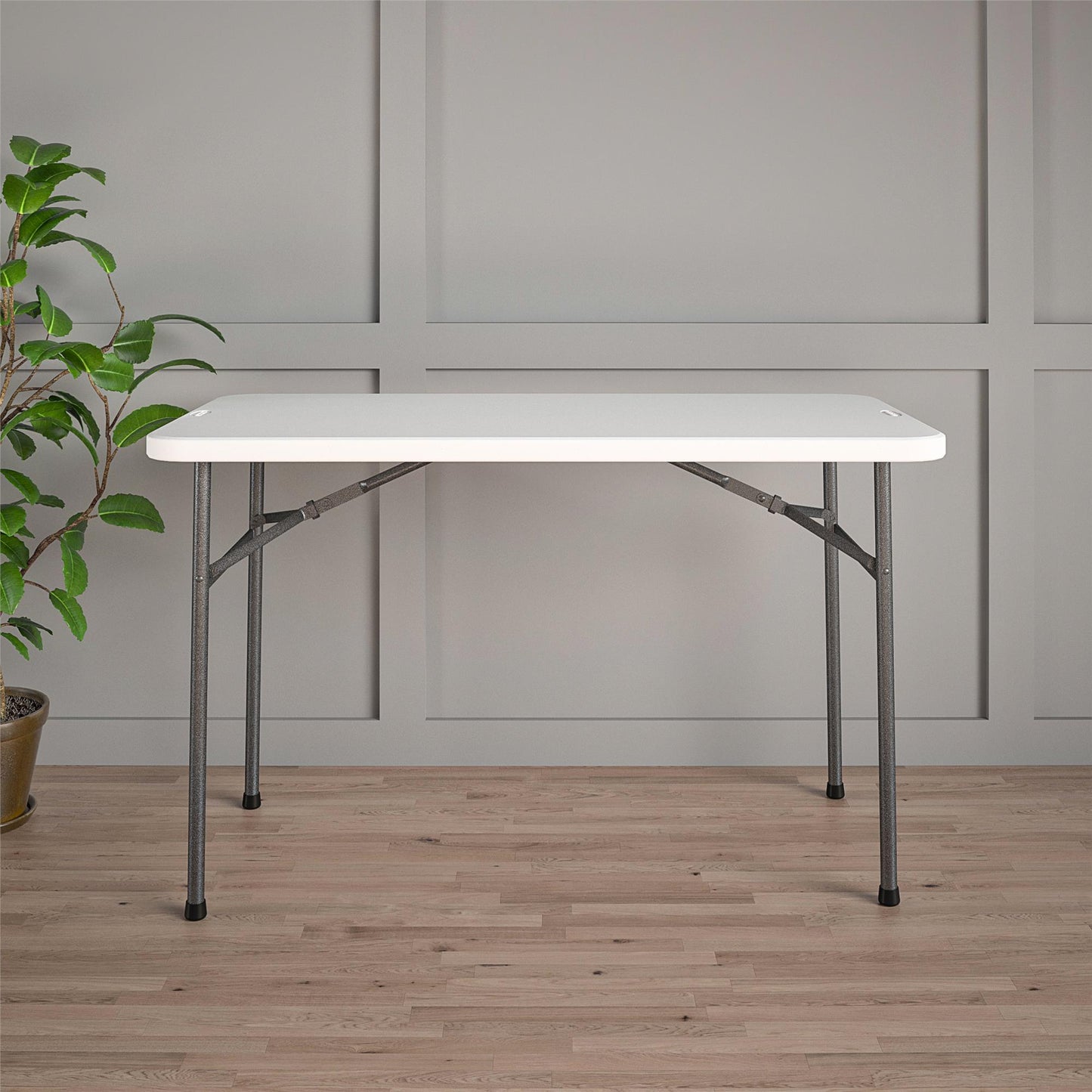 48 Inch Straight Folding Utility Table with 200 lb Weight Capacity - White - 1-Pack