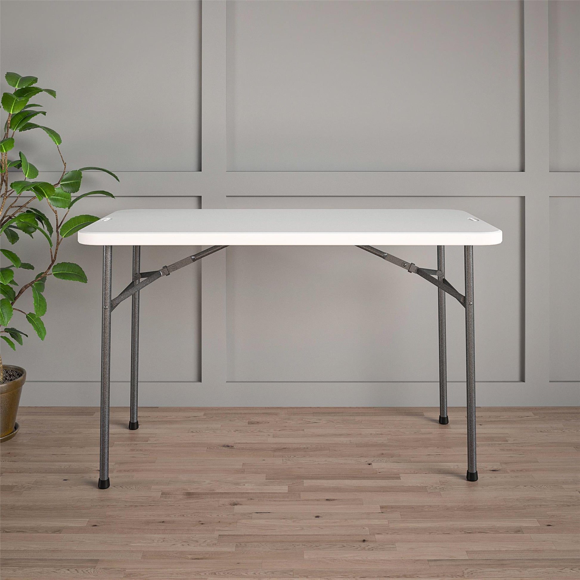 48 Inch Straight Folding Utility Table with 200 lb Weight Capacity - White - 1-Pack