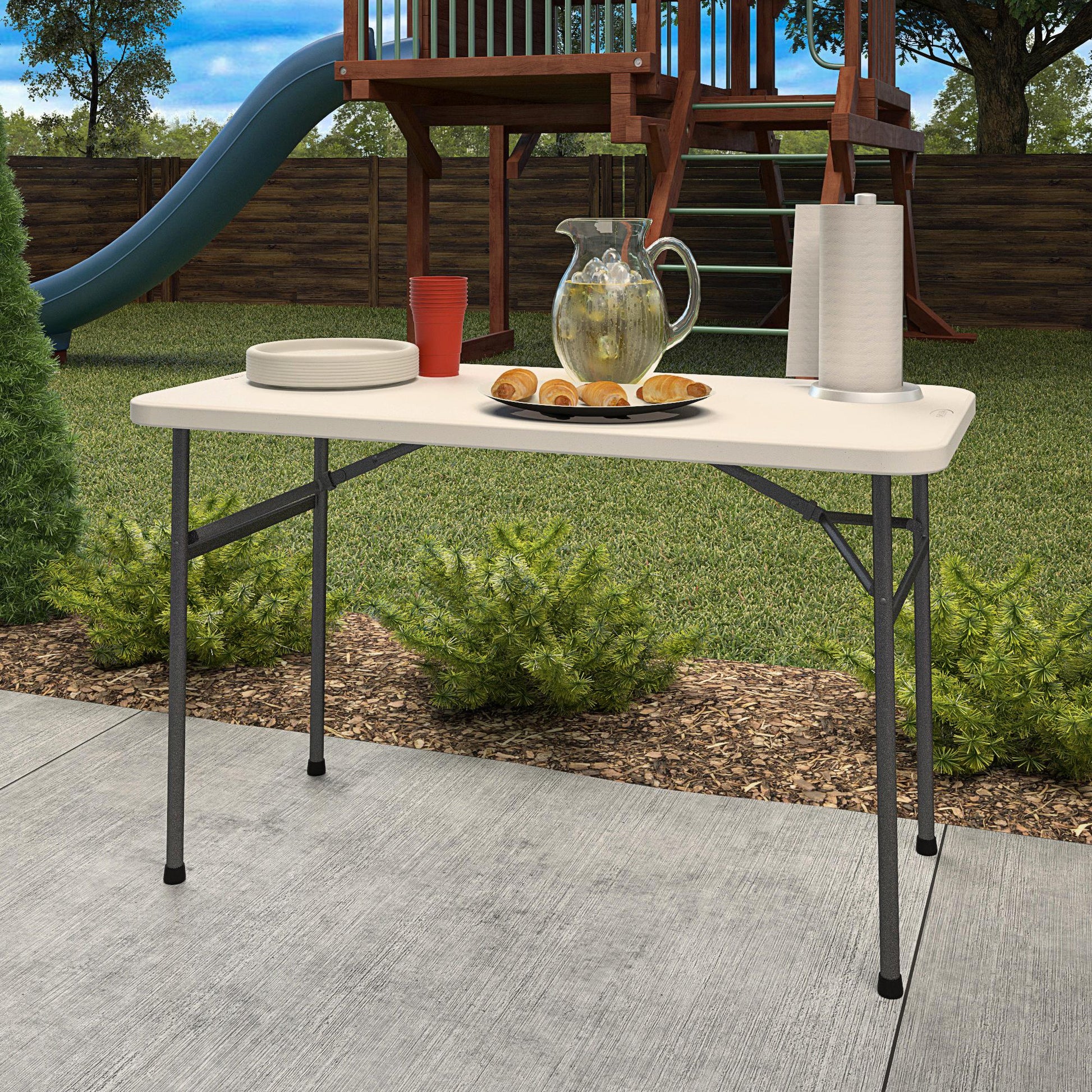 48 Inch Straight Folding Utility Table with 200 lb Weight Capacity - White - 1-Pack
