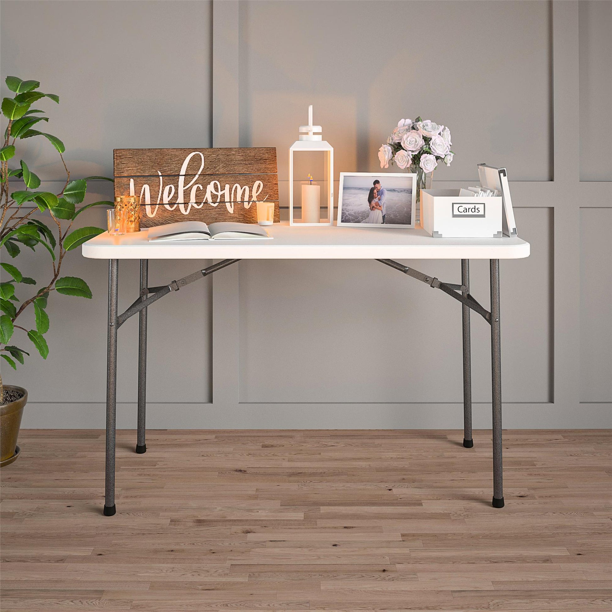 48 Inch Straight Folding Utility Table with 200 lb Weight Capacity - White - 1-Pack