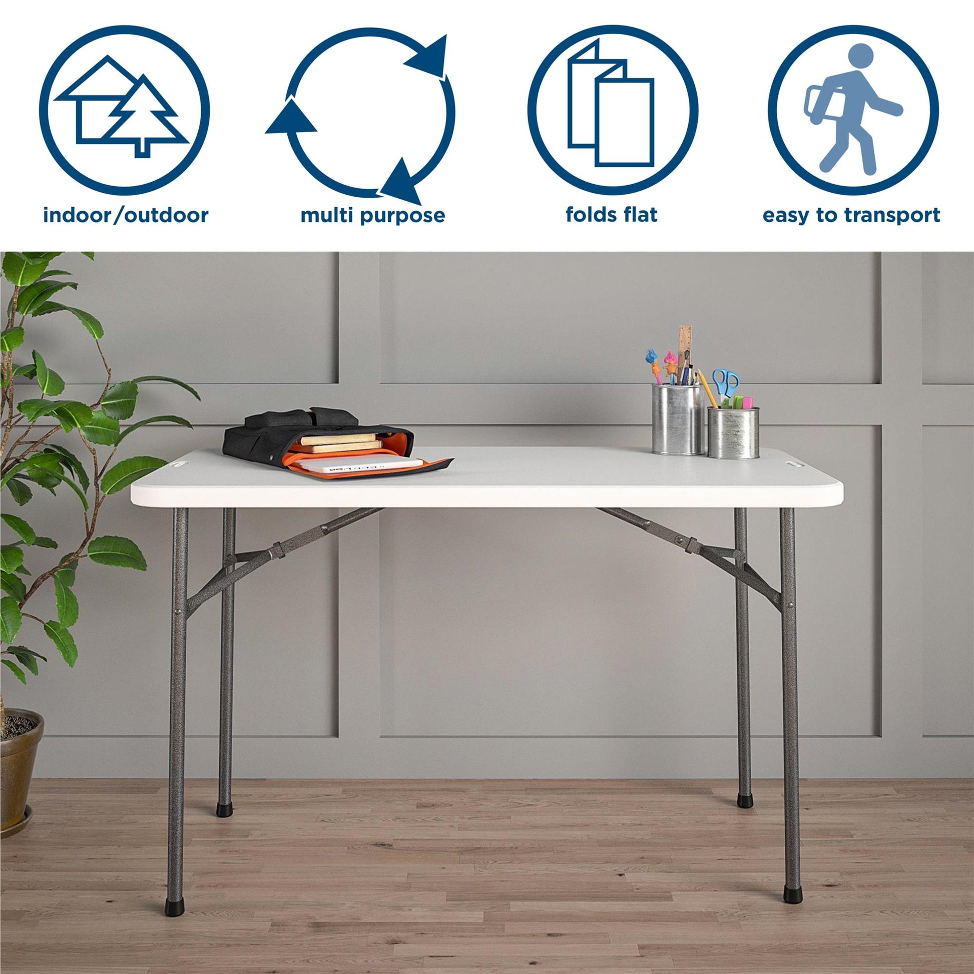 48 Inch Straight Folding Utility Table with 200 lb Weight Capacity - White - 1-Pack