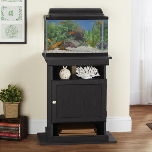 10/20 Gallon Aquarium Stand with Open and Concealed Storage - Black Oak
