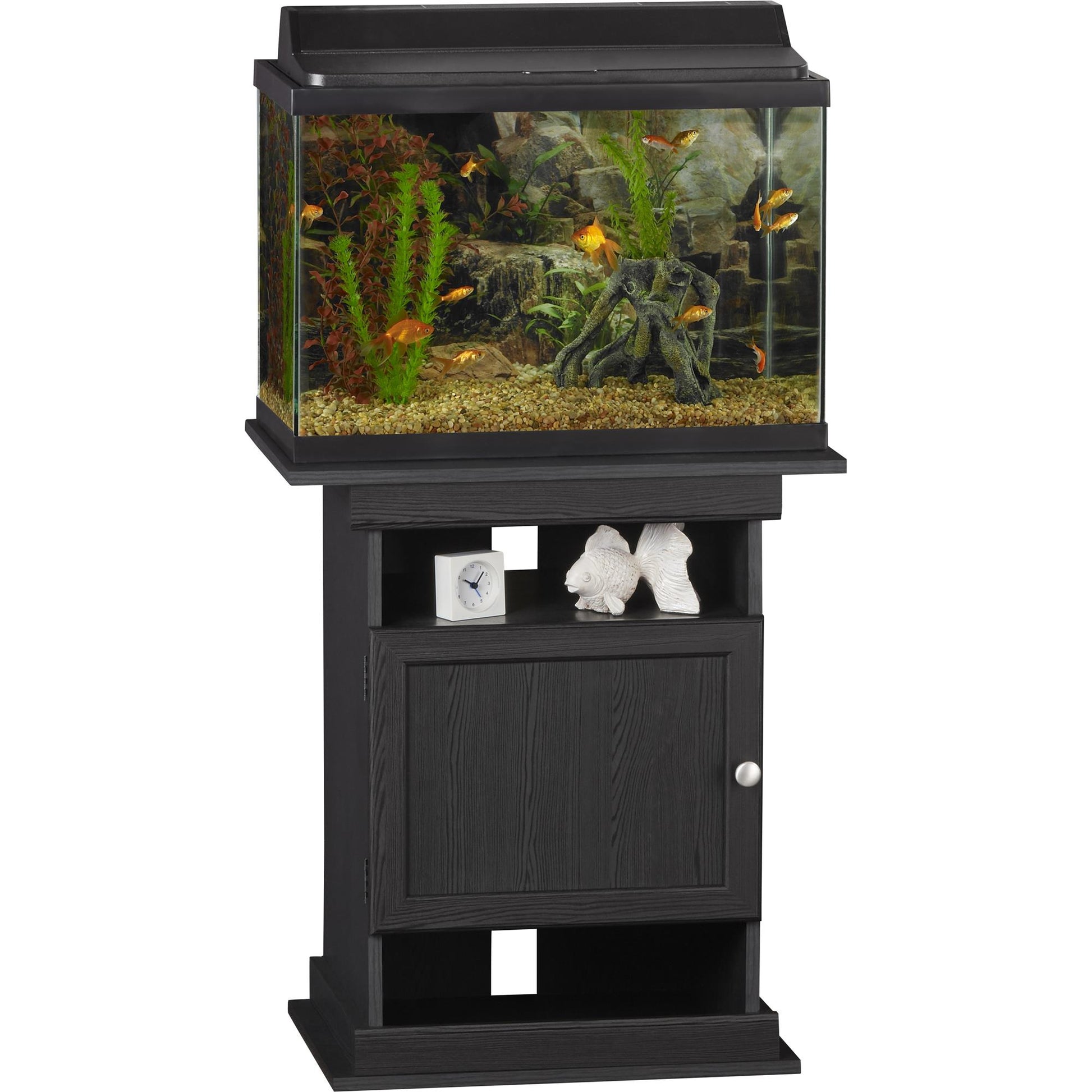 10/20 Gallon Aquarium Stand with Open and Concealed Storage - Black Oak