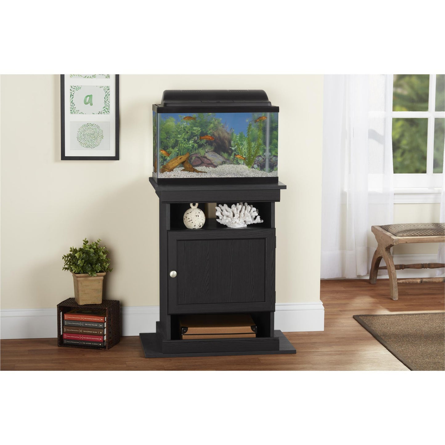 10/20 Gallon Aquarium Stand with Open and Concealed Storage - Black Oak