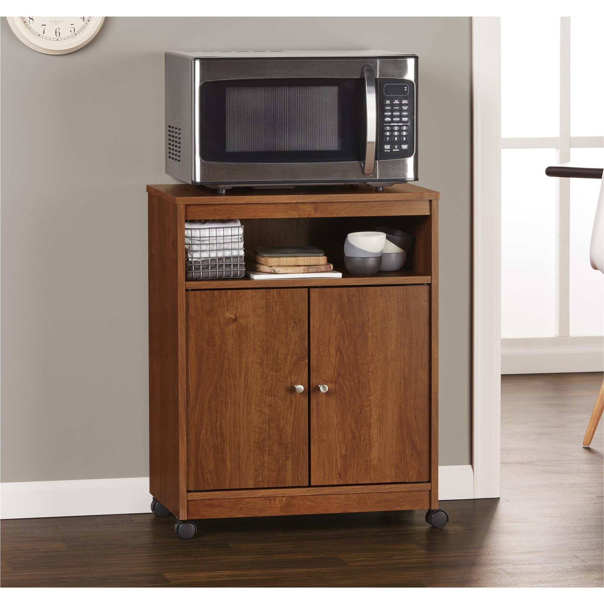 Landry 2 Door Utility Microwave Cart with Shelves - White