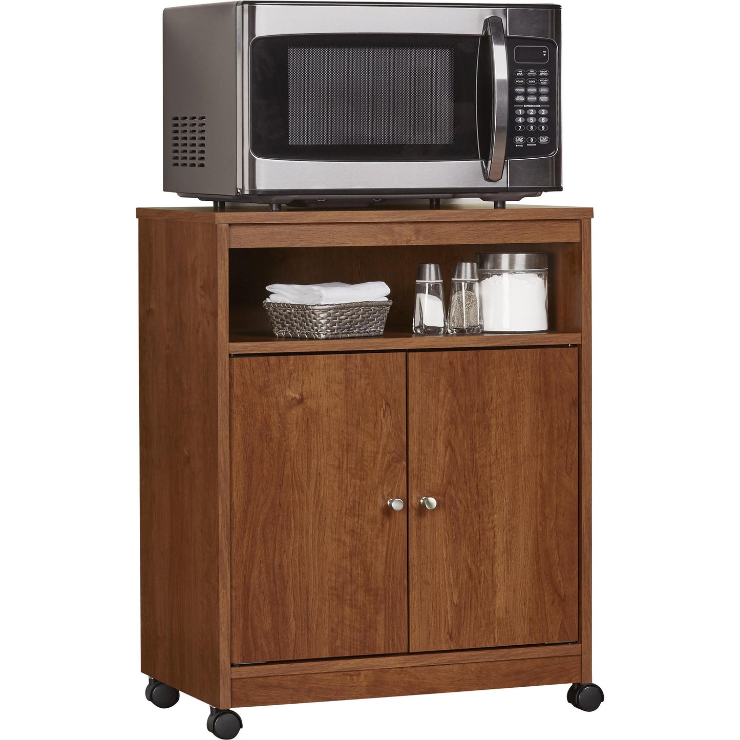 Landry 2 Door Utility Microwave Cart with Shelves - Bank Alder
