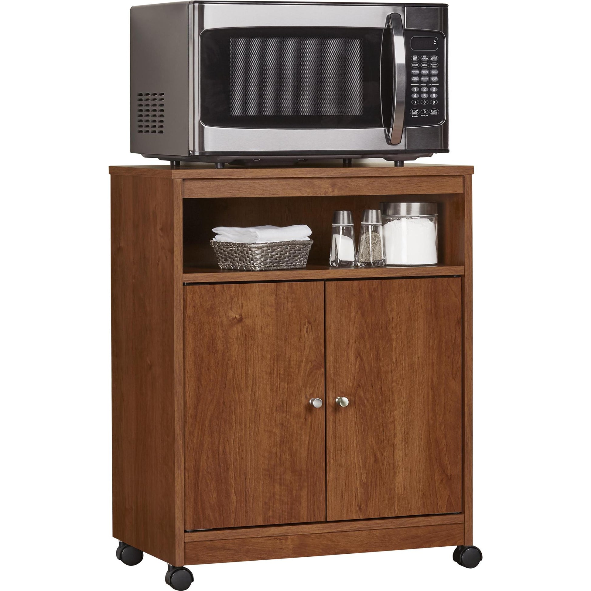 Landry 2 Door Utility Microwave Cart with Shelves - Bank Alder