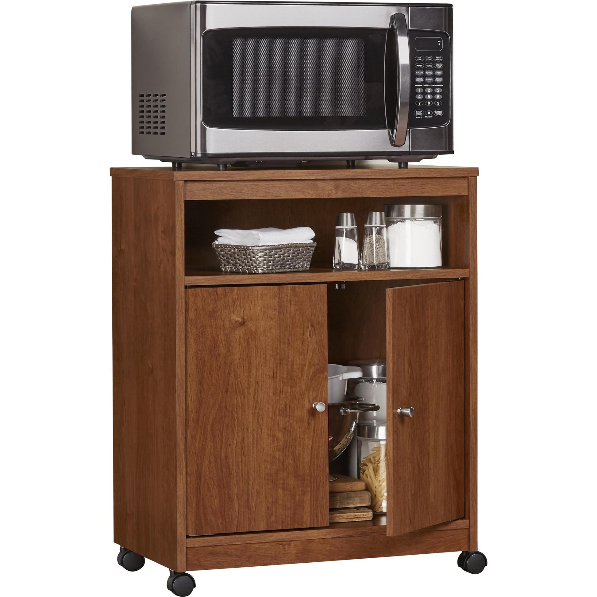 Landry 2 Door Utility Microwave Cart with Shelves - Bank Alder