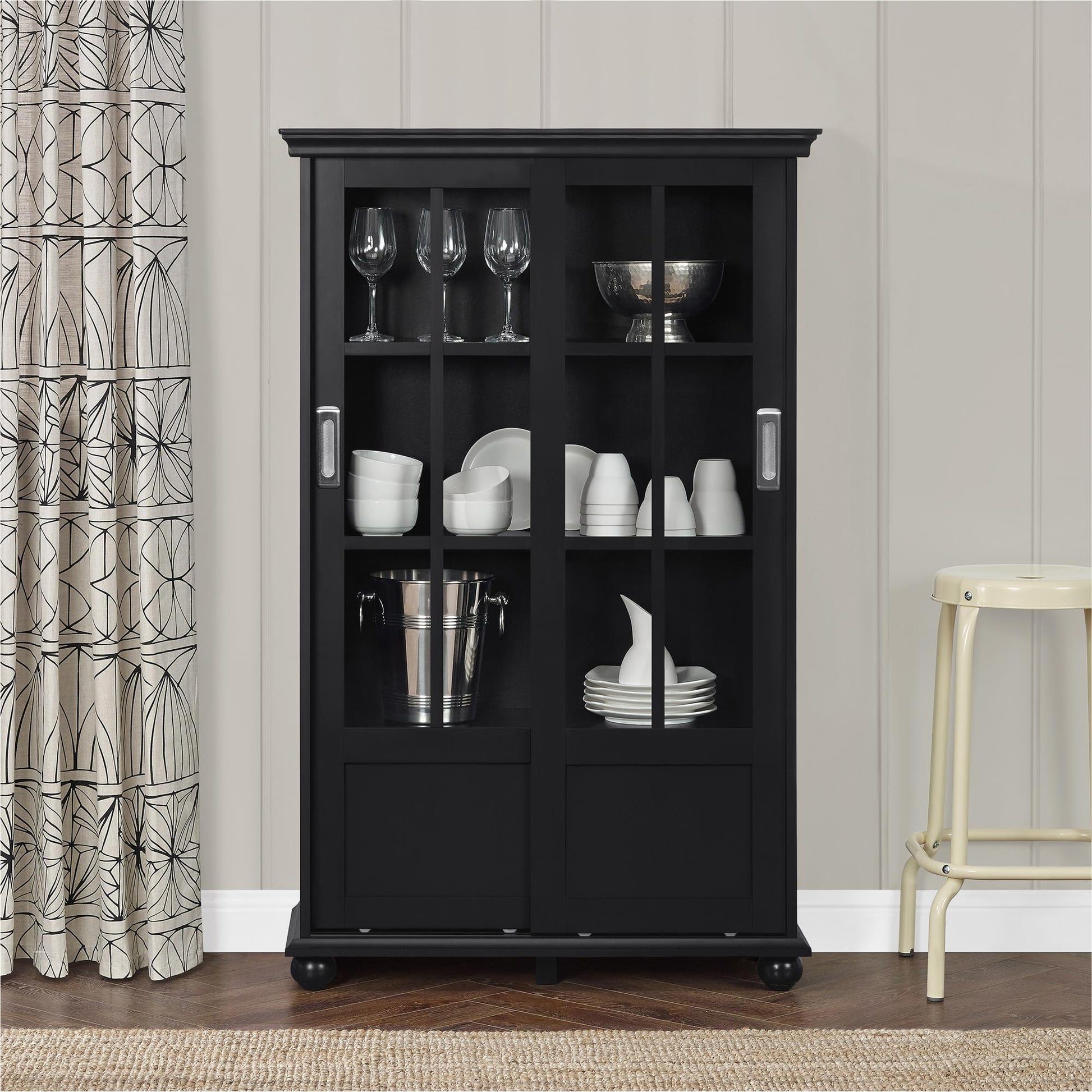 Aaron Lane Tall Bookcase with 2 Sliding Glass Doors - White