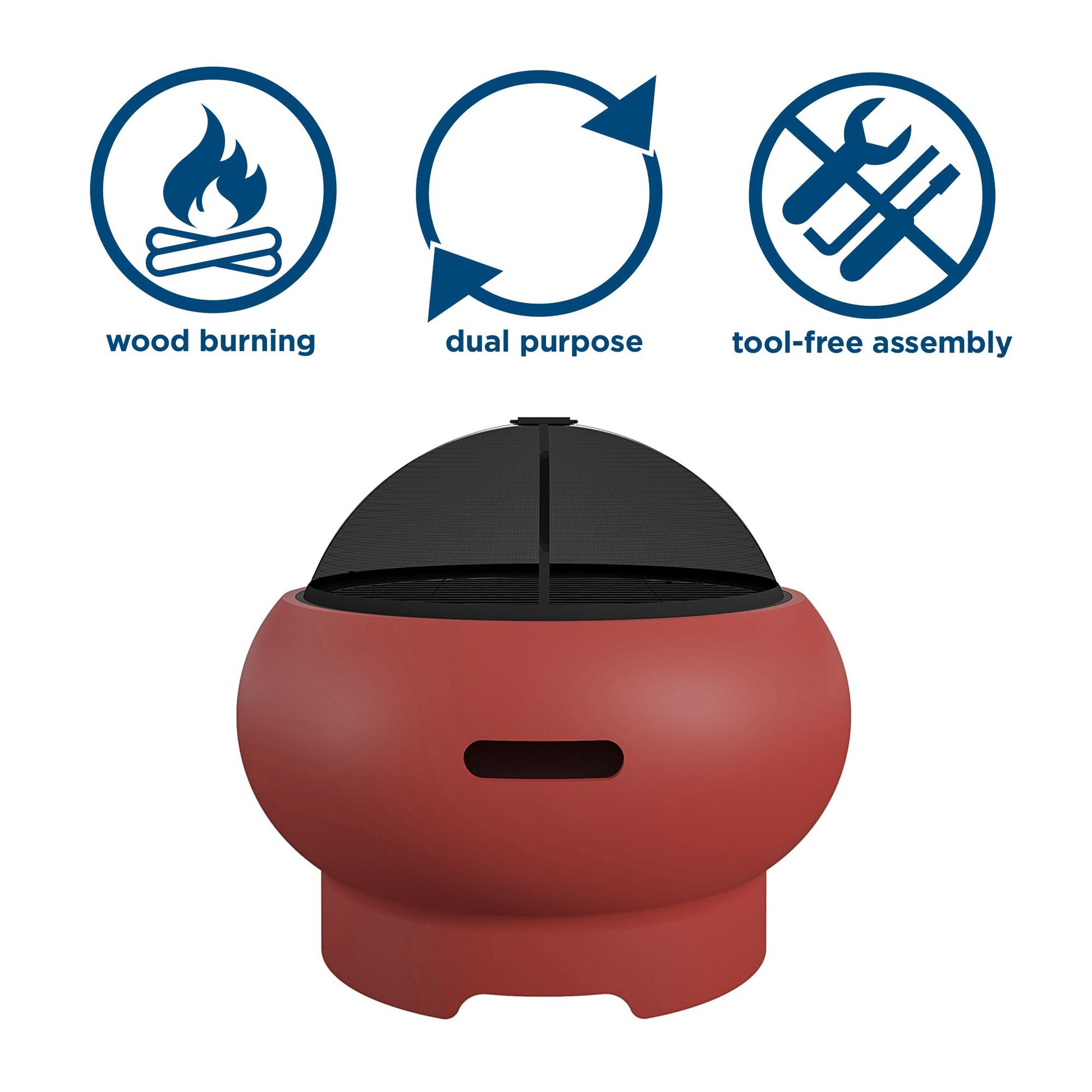 Asher 27" Wood Burning Fire Pit with Grilling Surface - Red