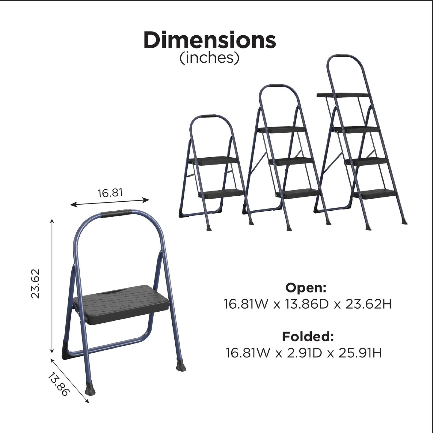 Multi-Step Folding Step Stool with 225 lb Weight Capacity - Navy - 1 Step 