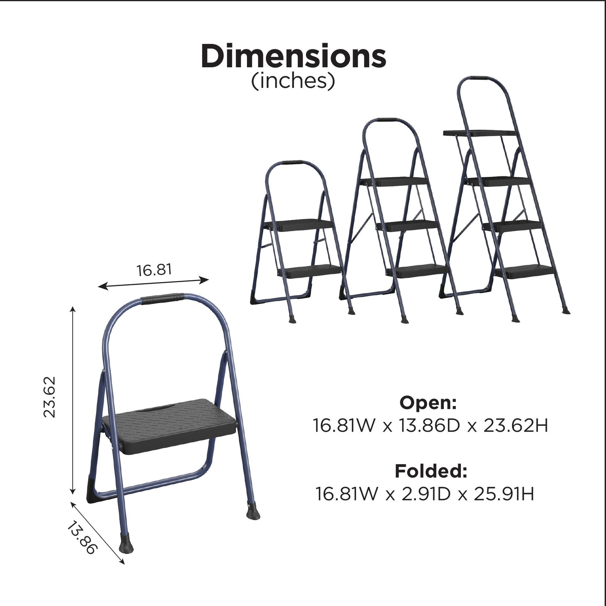 Multi-Step Folding Step Stool with 225 lb Weight Capacity - Navy - 1 Step 