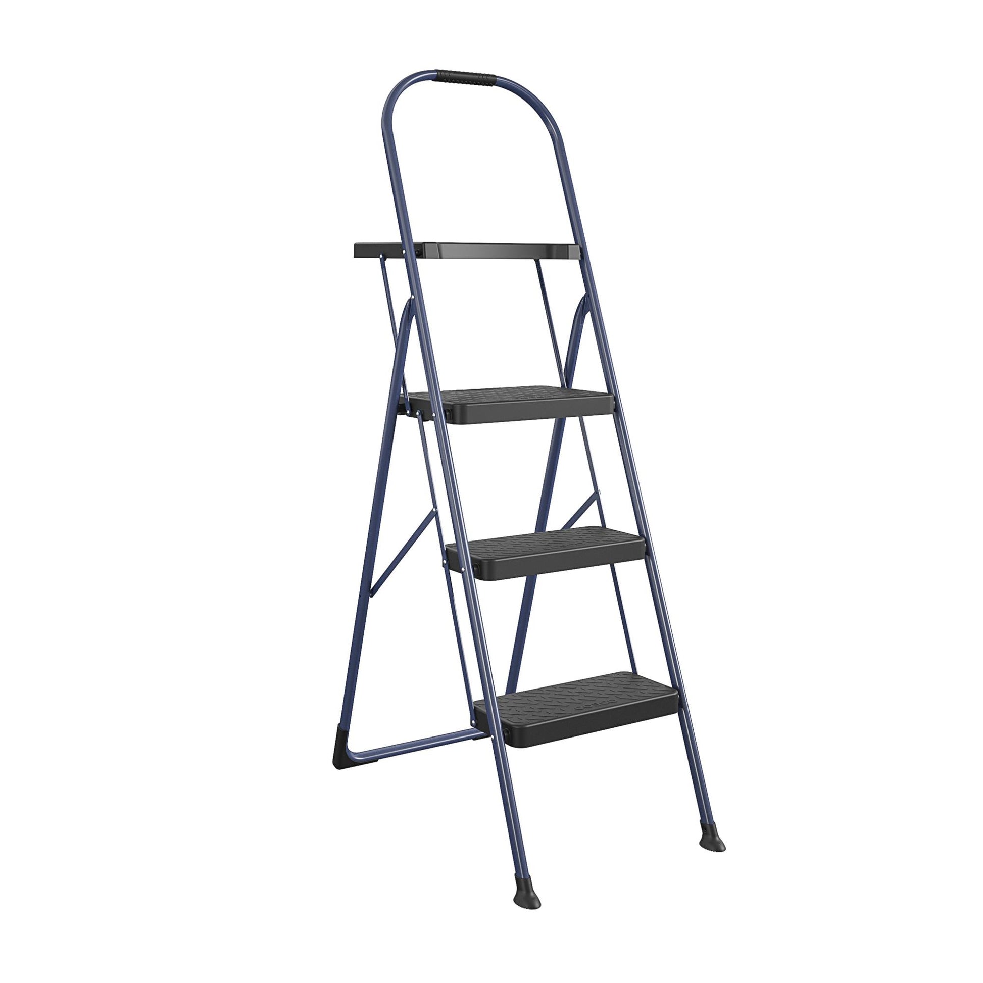 Multi-Step Folding Step Stool with 225 lb Weight Capacity - Navy - 3 Step with Tray
