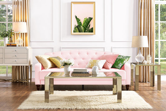Novogratz Vintage Tufted Sofa Sleeper II, Pink Velvet - Light Pink