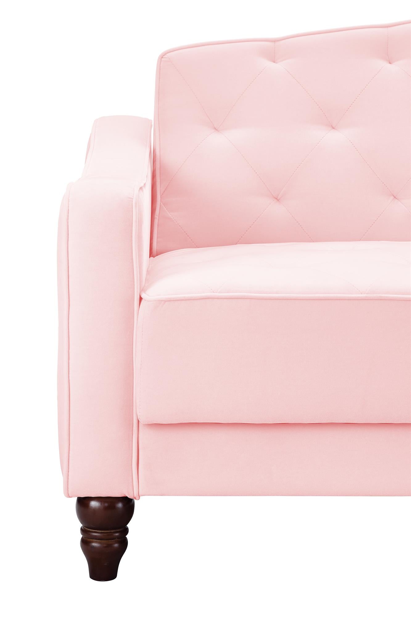 Novogratz Vintage Tufted Sofa Sleeper II, Pink Velvet - Light Pink