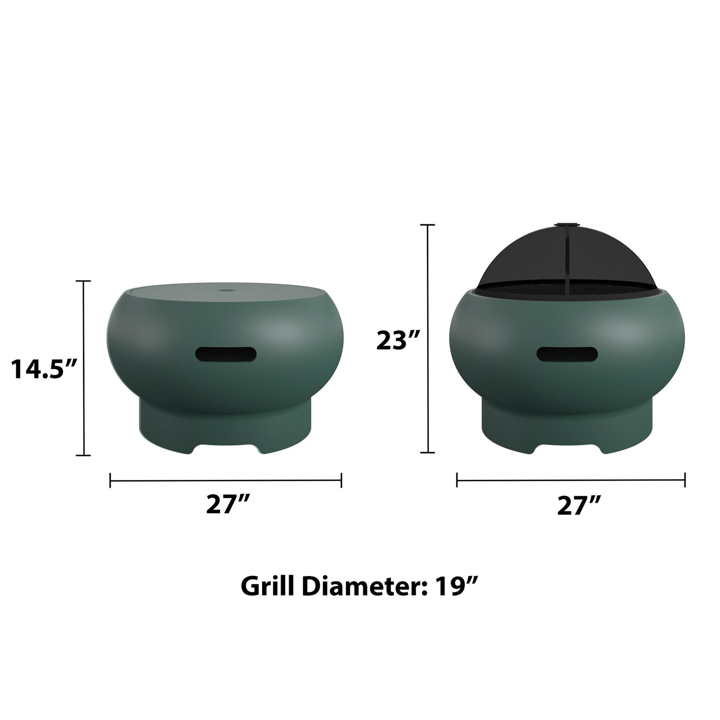 Asher 27" Wood Burning Fire Pit with Grilling Surface - Green