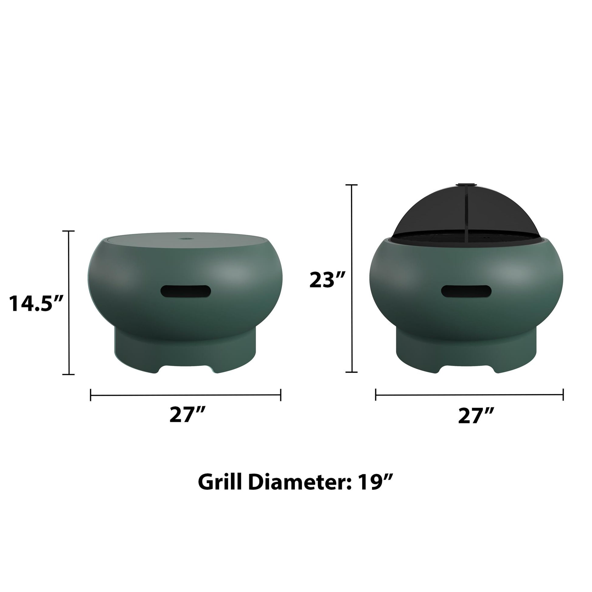 Asher 27" Wood Burning Fire Pit with Grilling Surface - Green