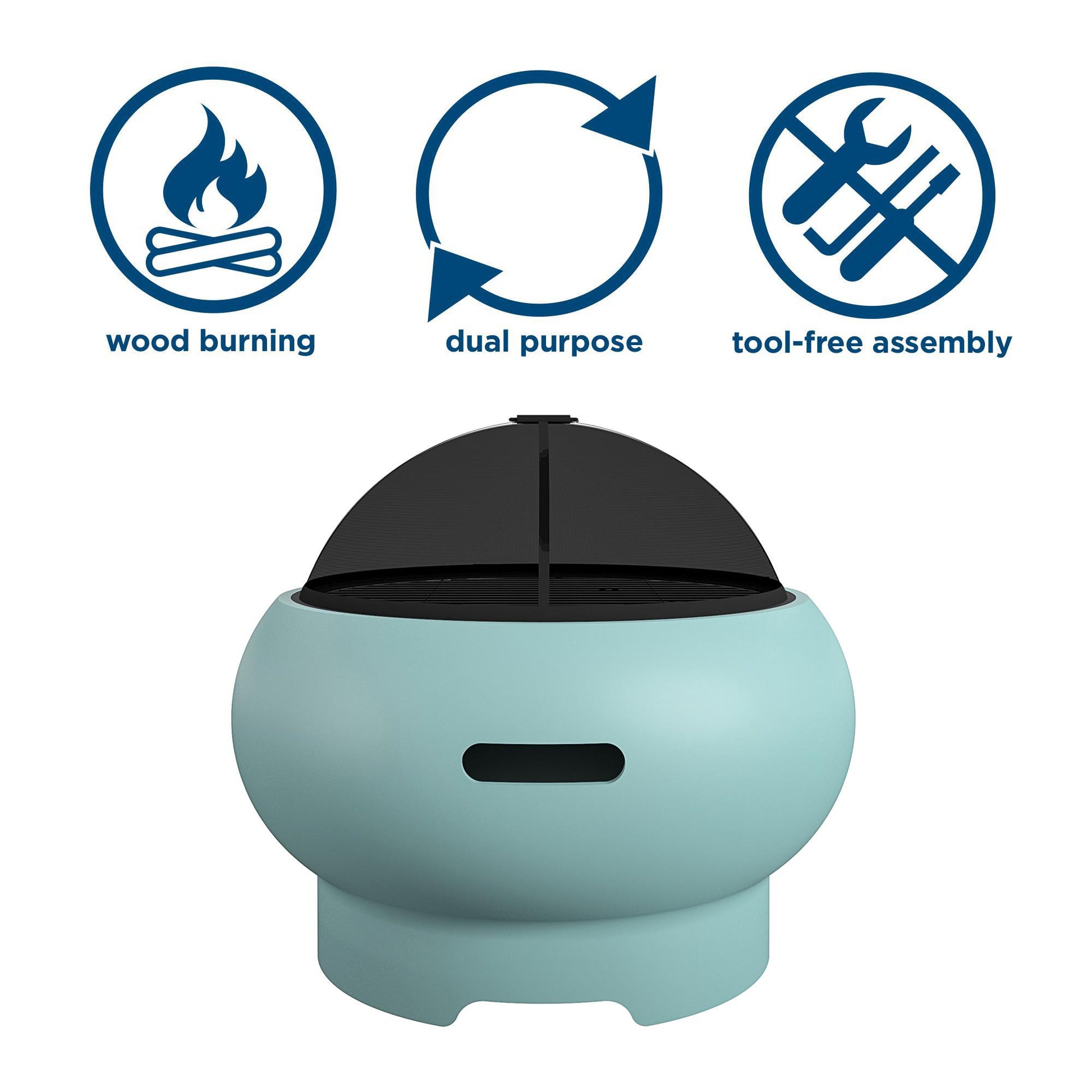 Asher 27" Wood Burning Fire Pit with Grilling Surface - Aqua Haze