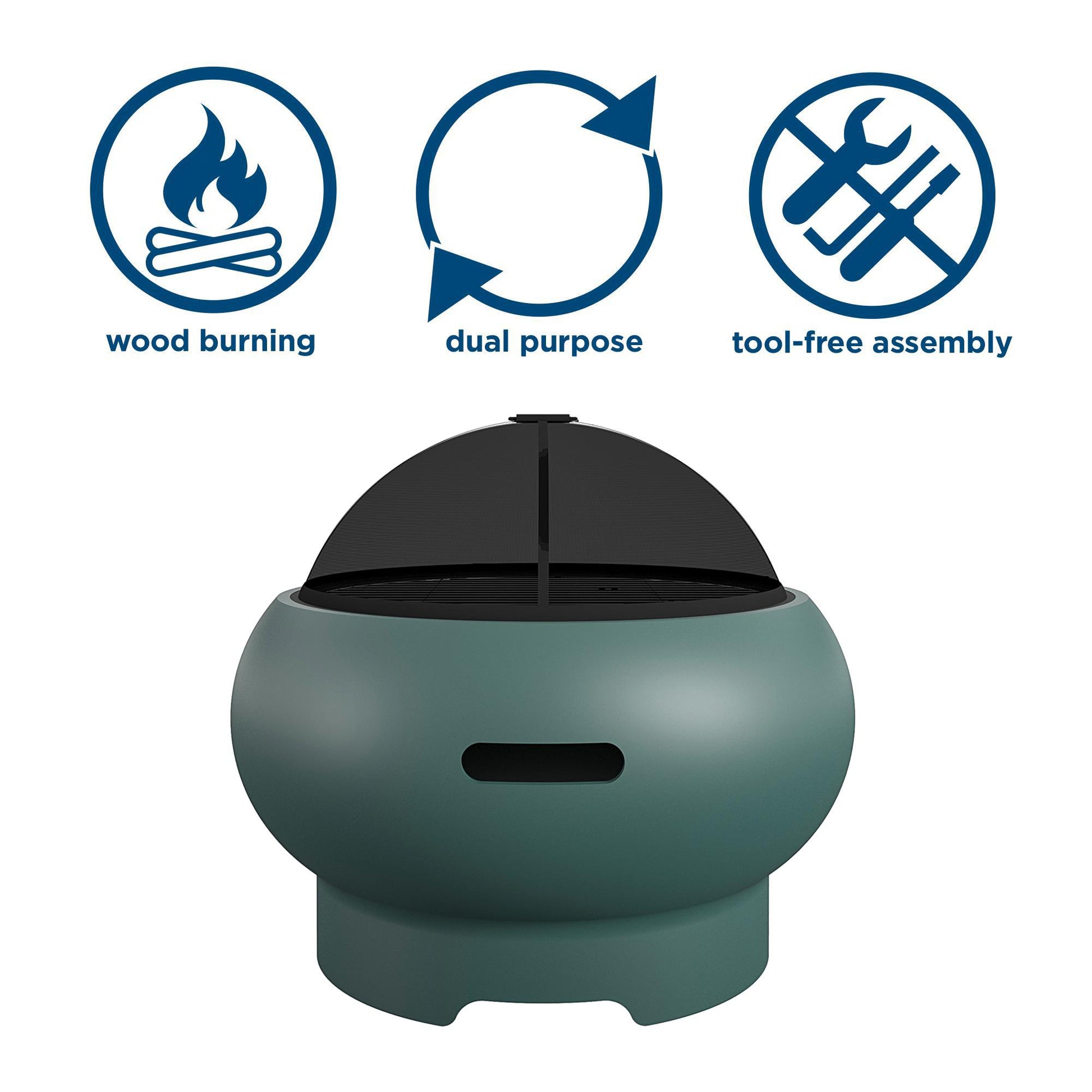 Asher 27" Wood Burning Fire Pit with Grilling Surface - Green