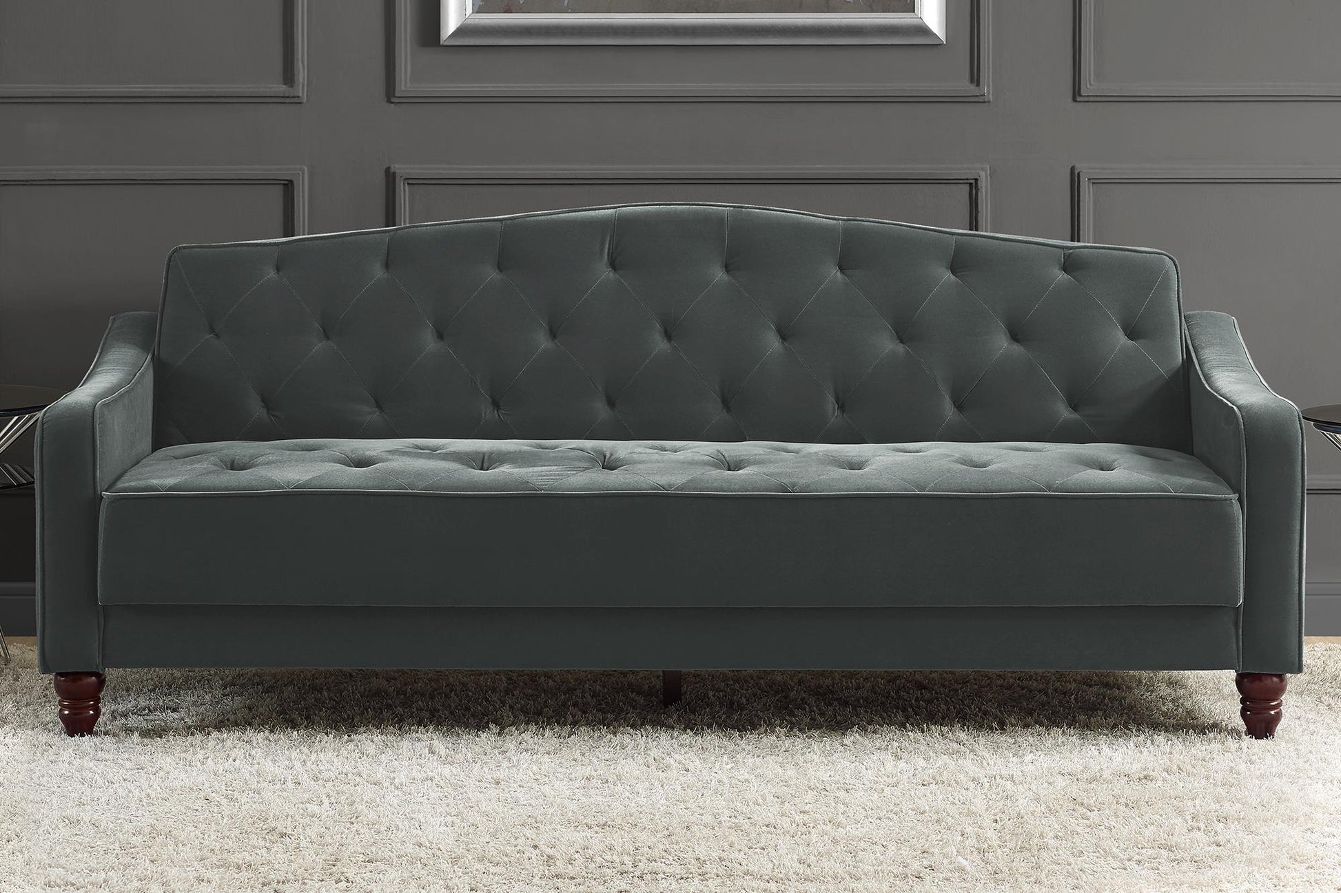 Novogratz Vintage Tufted Sofa Sleeper II, Gray Velvet - Dark Gray