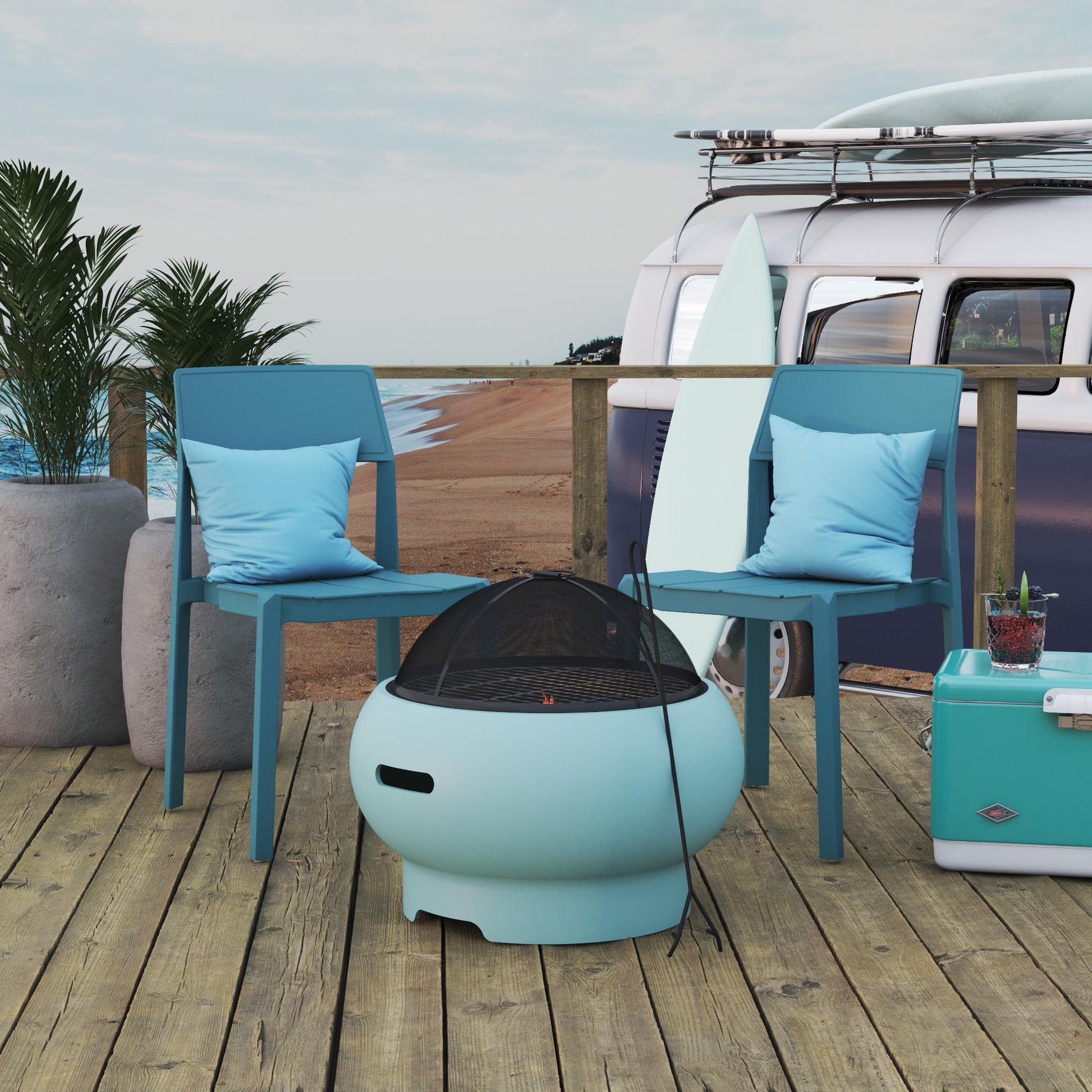 Asher 27" Wood Burning Fire Pit with Grilling Surface - Aqua Haze