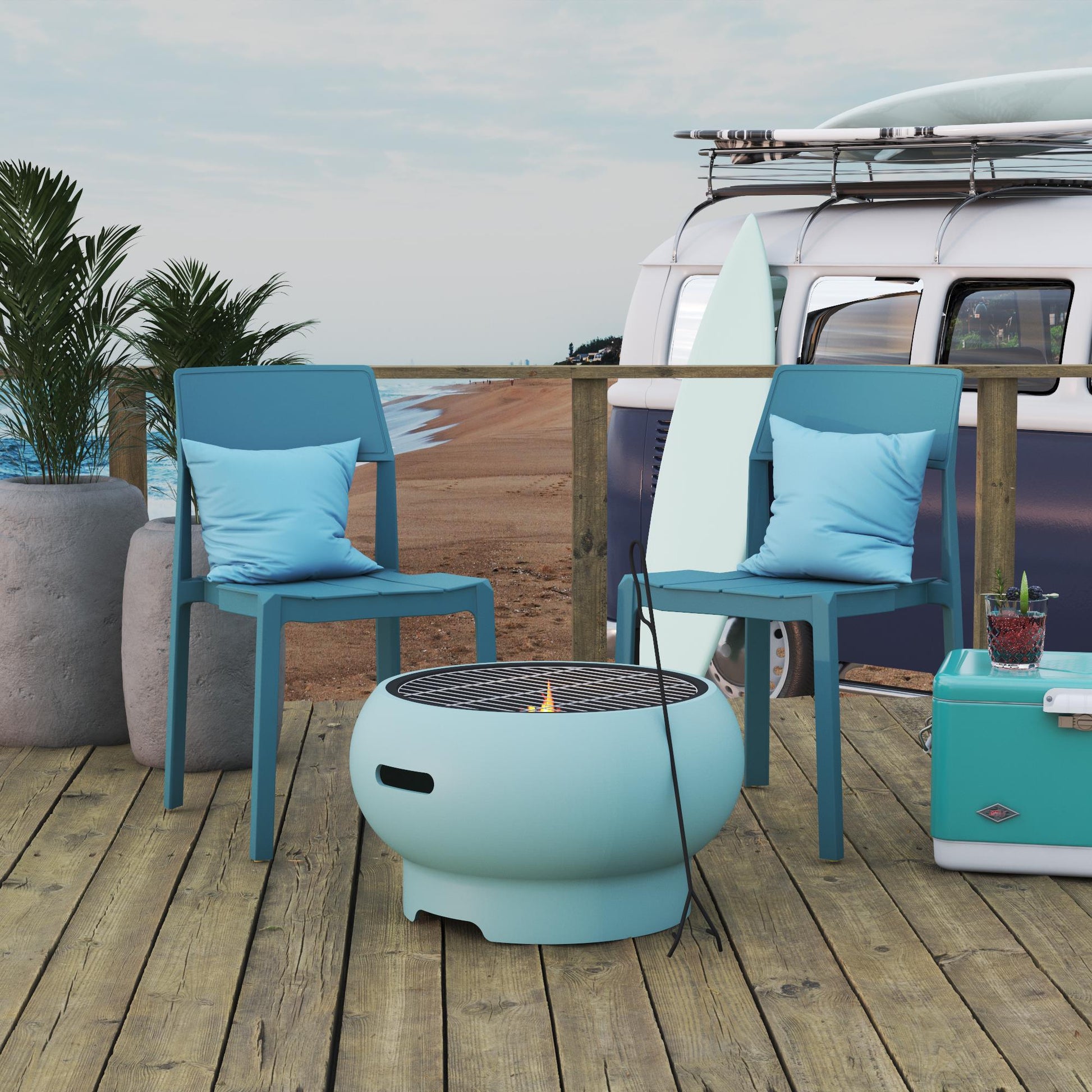 Asher 27" Wood Burning Fire Pit with Grilling Surface - Aqua Haze