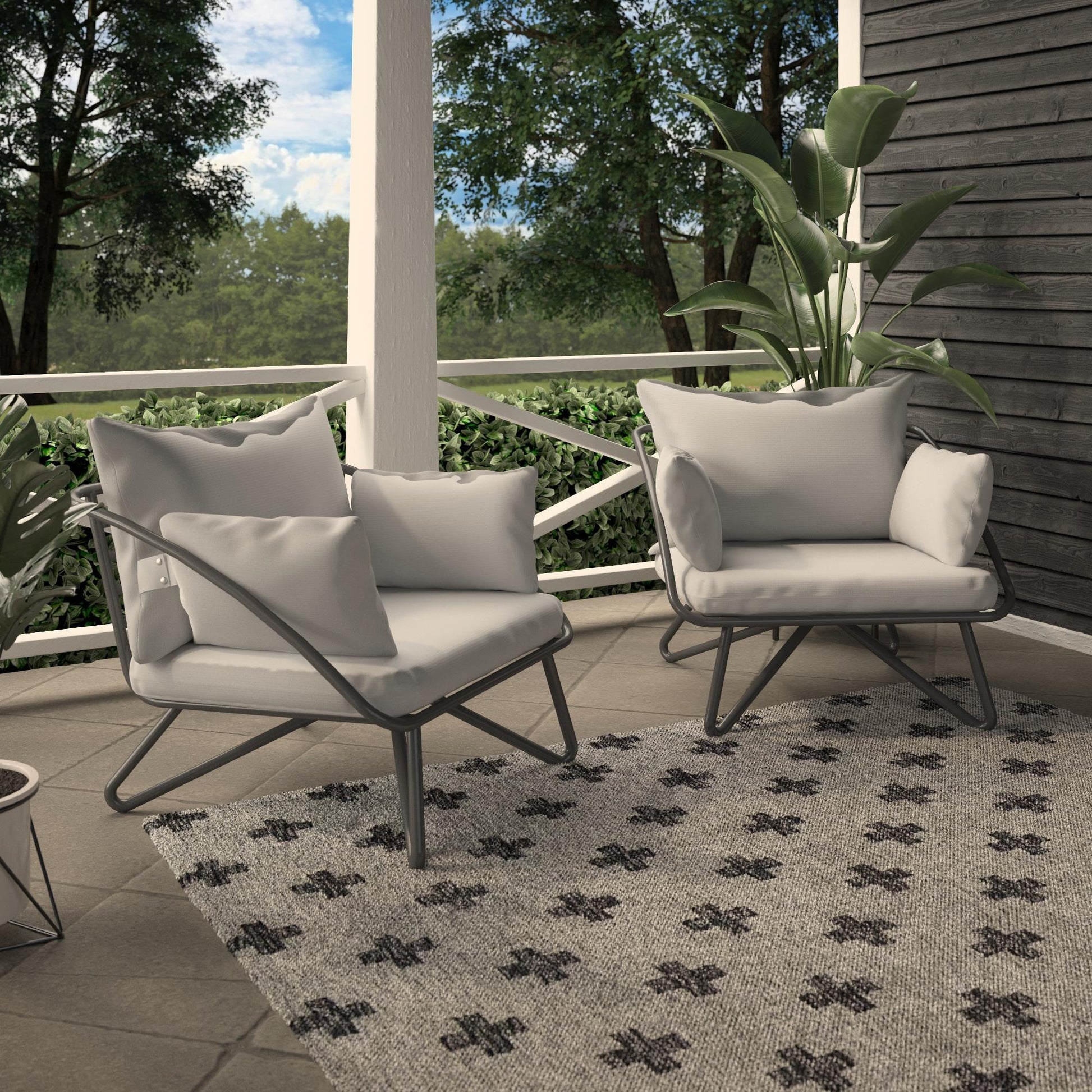 Novogratz Poolside Gossip Collection, Teddi Outdoor Lounge Chairs, 2-piece, Charcoal - Charcoal