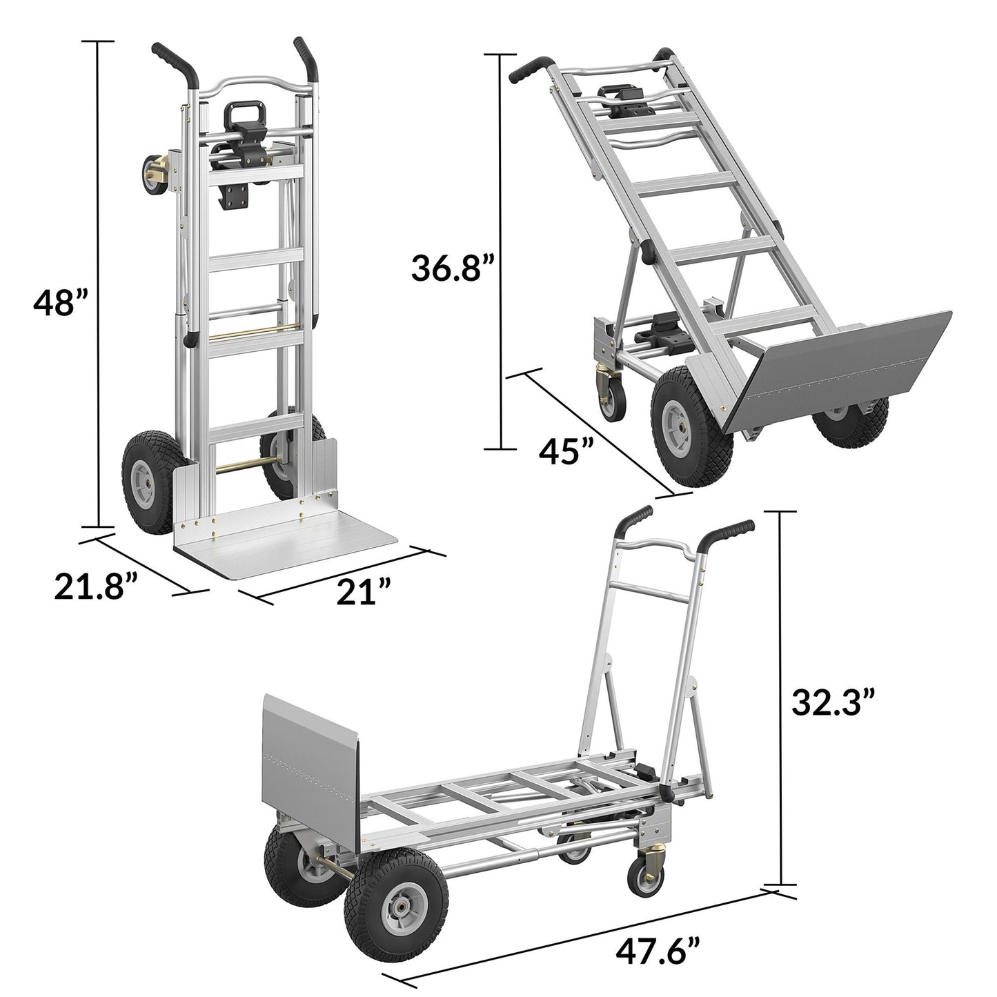 3 in 1 Assist Series Aluminum 4 Wheel Hand Truck with Multiple Positions - Black