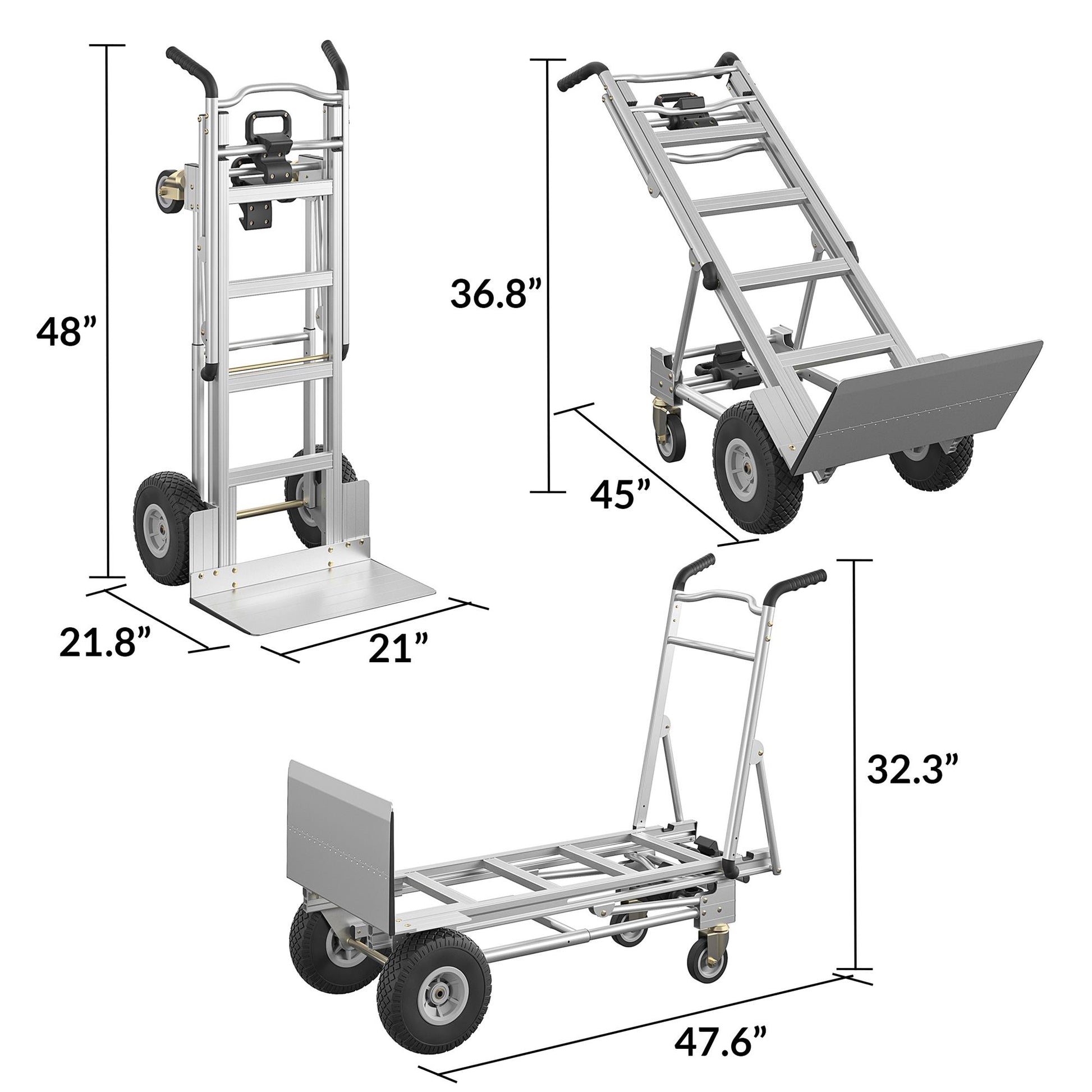 3 in 1 Assist Series Aluminum 4 Wheel Hand Truck with Multiple Positions - Black