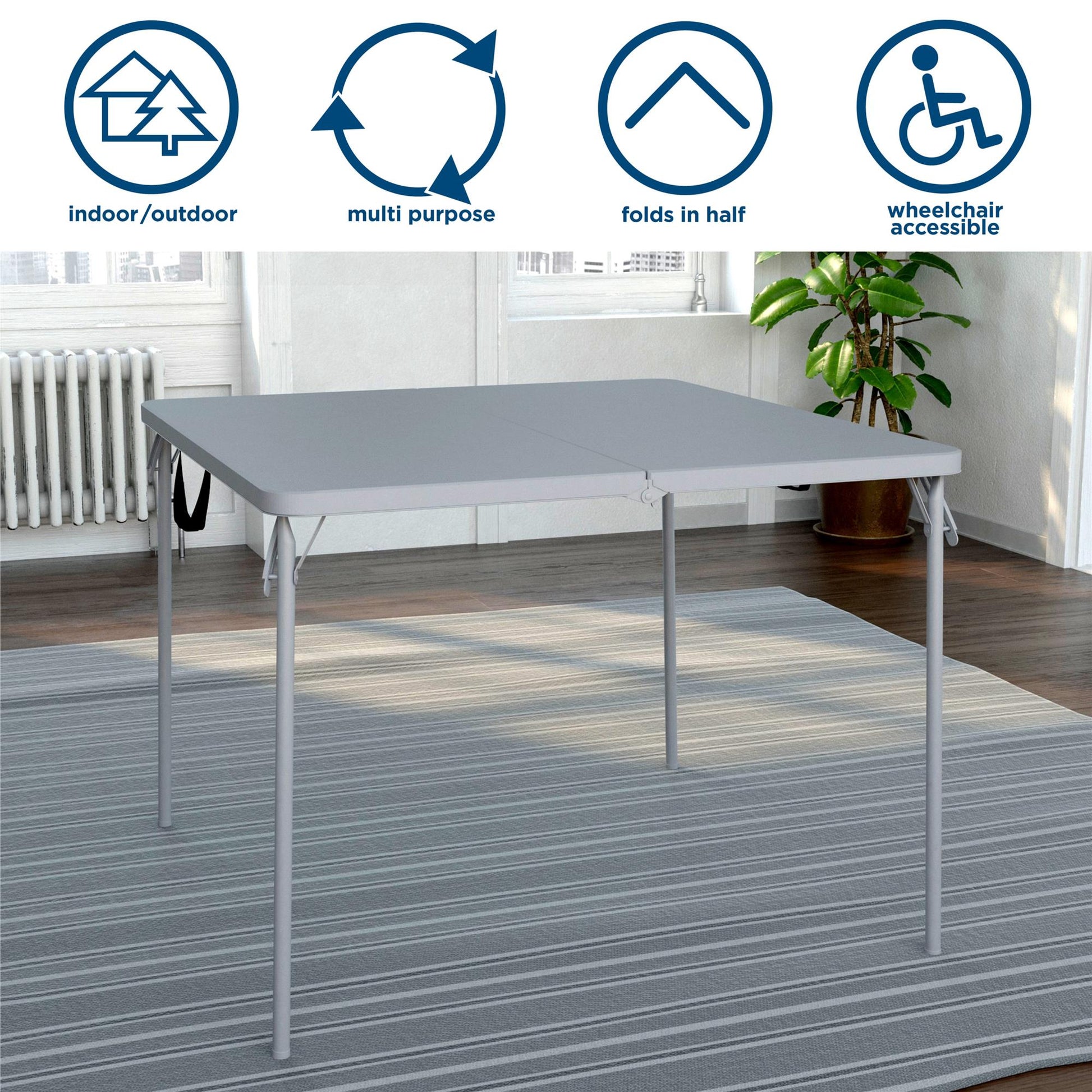 38.5 Inch Indoor and Outdoor Fold-in-Half Card Table with Handle - Gray - 1-Pack