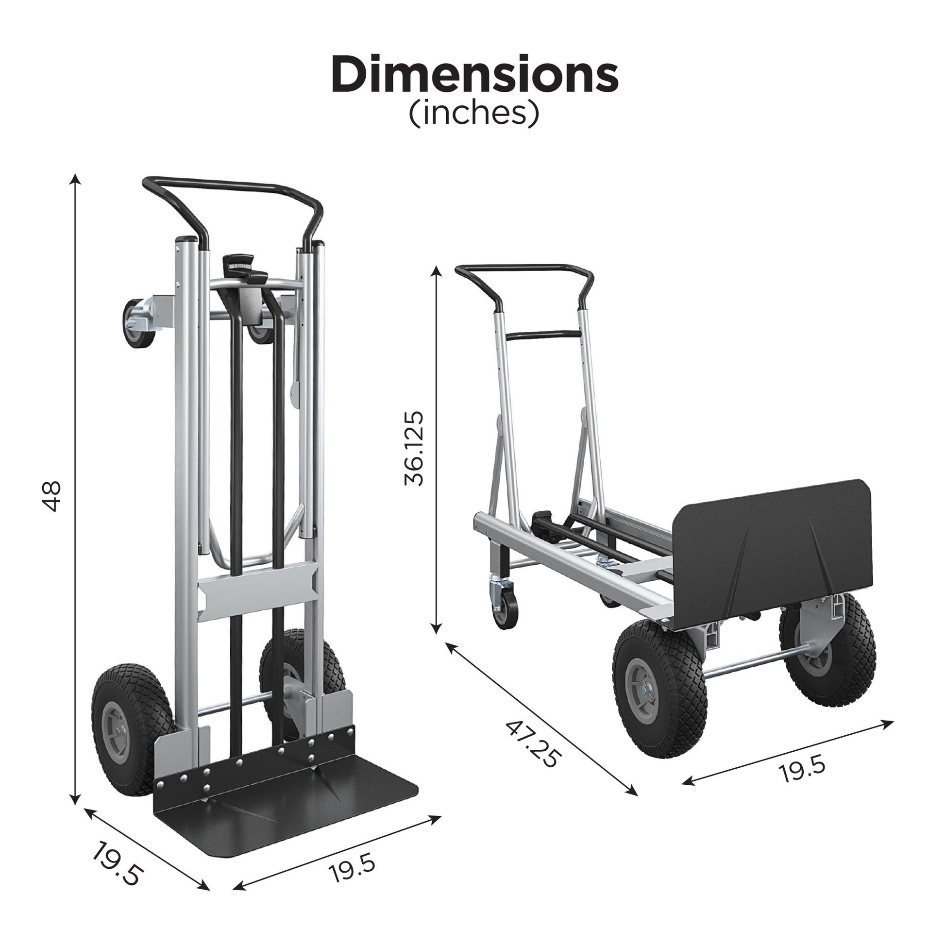 2 in 1 Commercial Use Hybrid Handtruck, 1000 lb/800 lb Weight Capacity - Silver