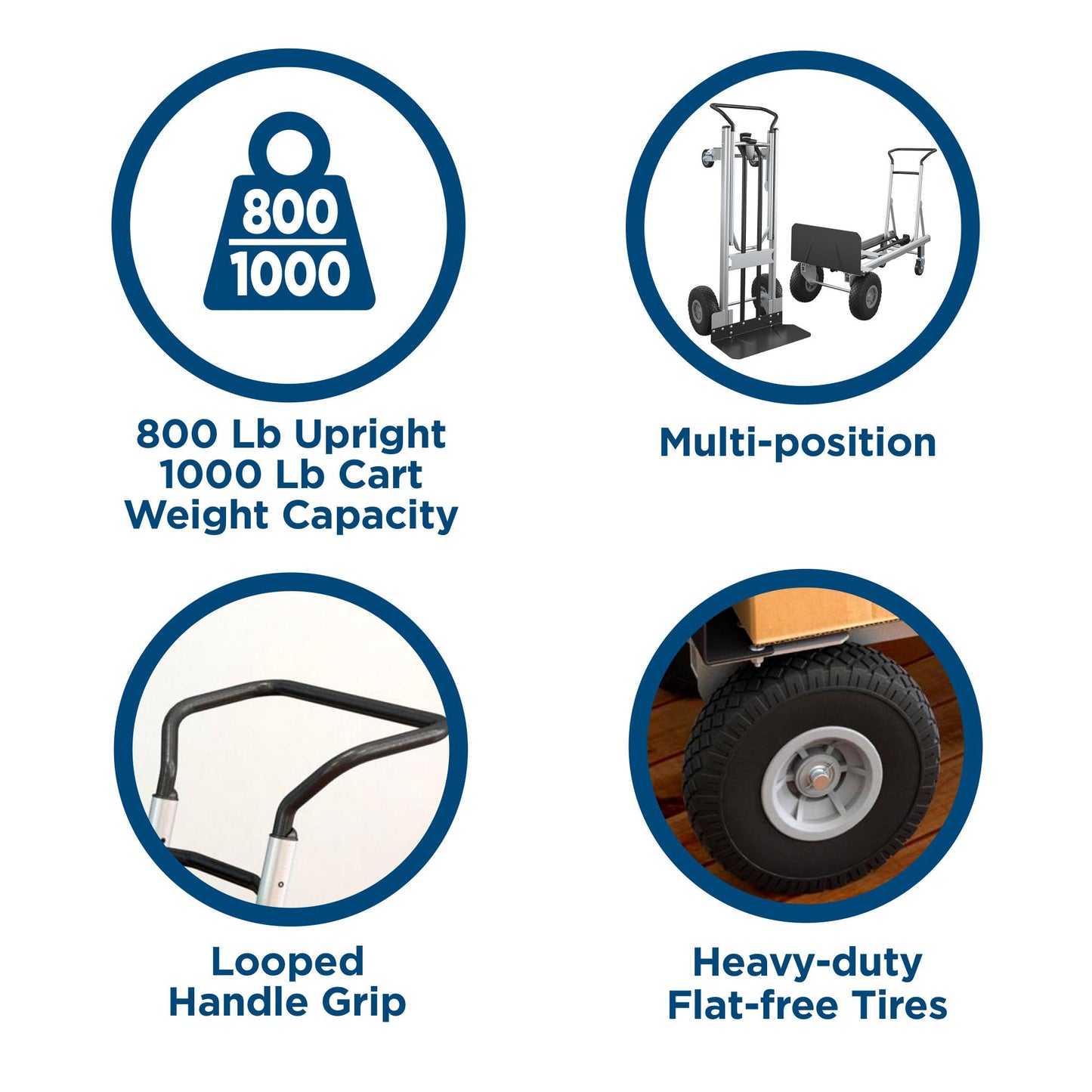 2 in 1 Commercial Use Hybrid Handtruck, 1000 lb/800 lb Weight Capacity - Silver