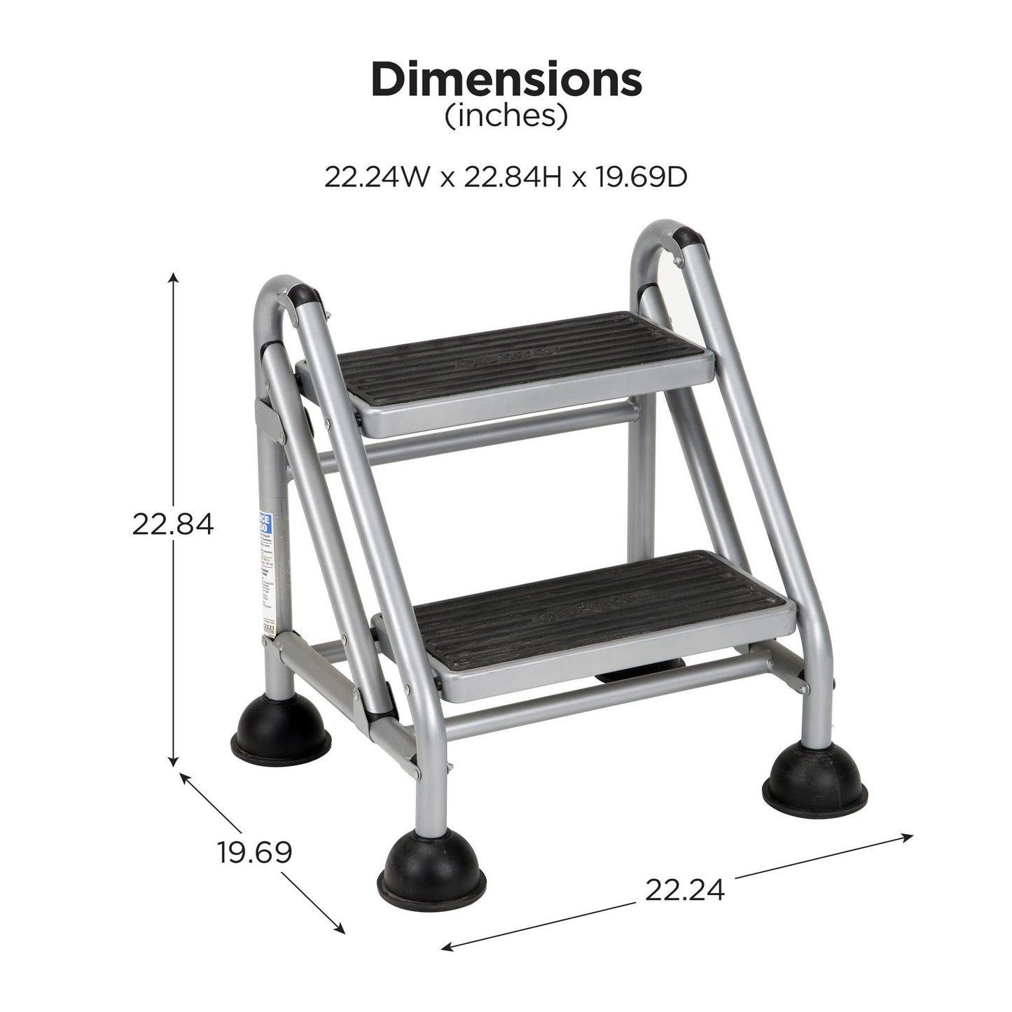 2 Step Commercial Rolling Step Ladder with Suction Cup Stabalizers - Grey/Grey/Blue