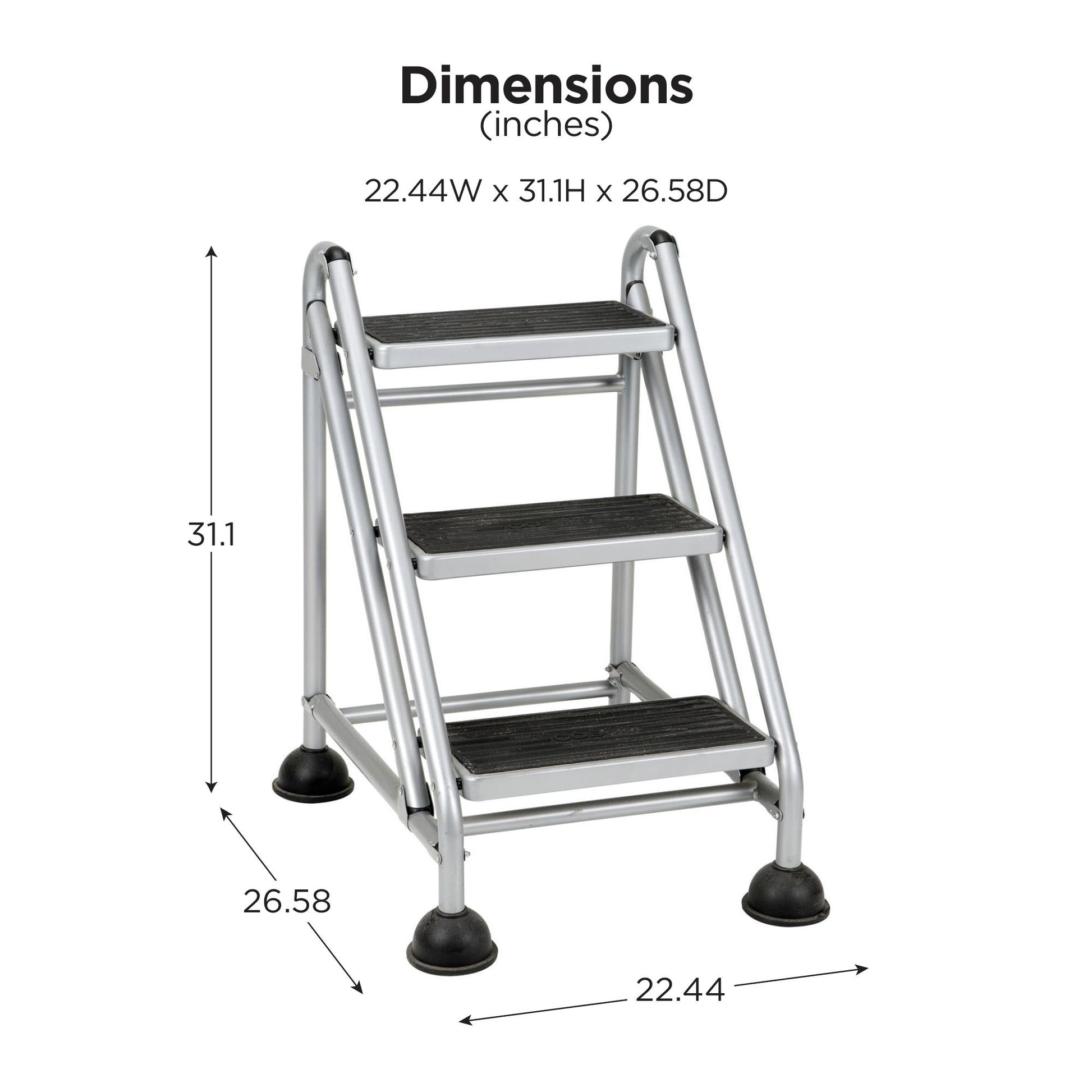 3 Step Commercial Rolling Step Ladder with Suction Cup Stabalizers - Grey/Grey/Blue