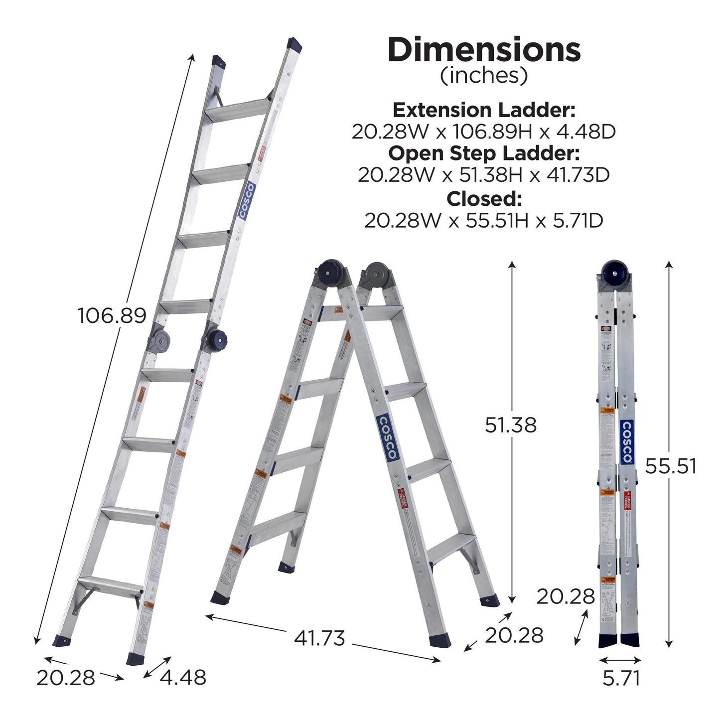 2-in-1 Step and Extension Ladder with 300-lb Weight Capacity - Silver Metallic
