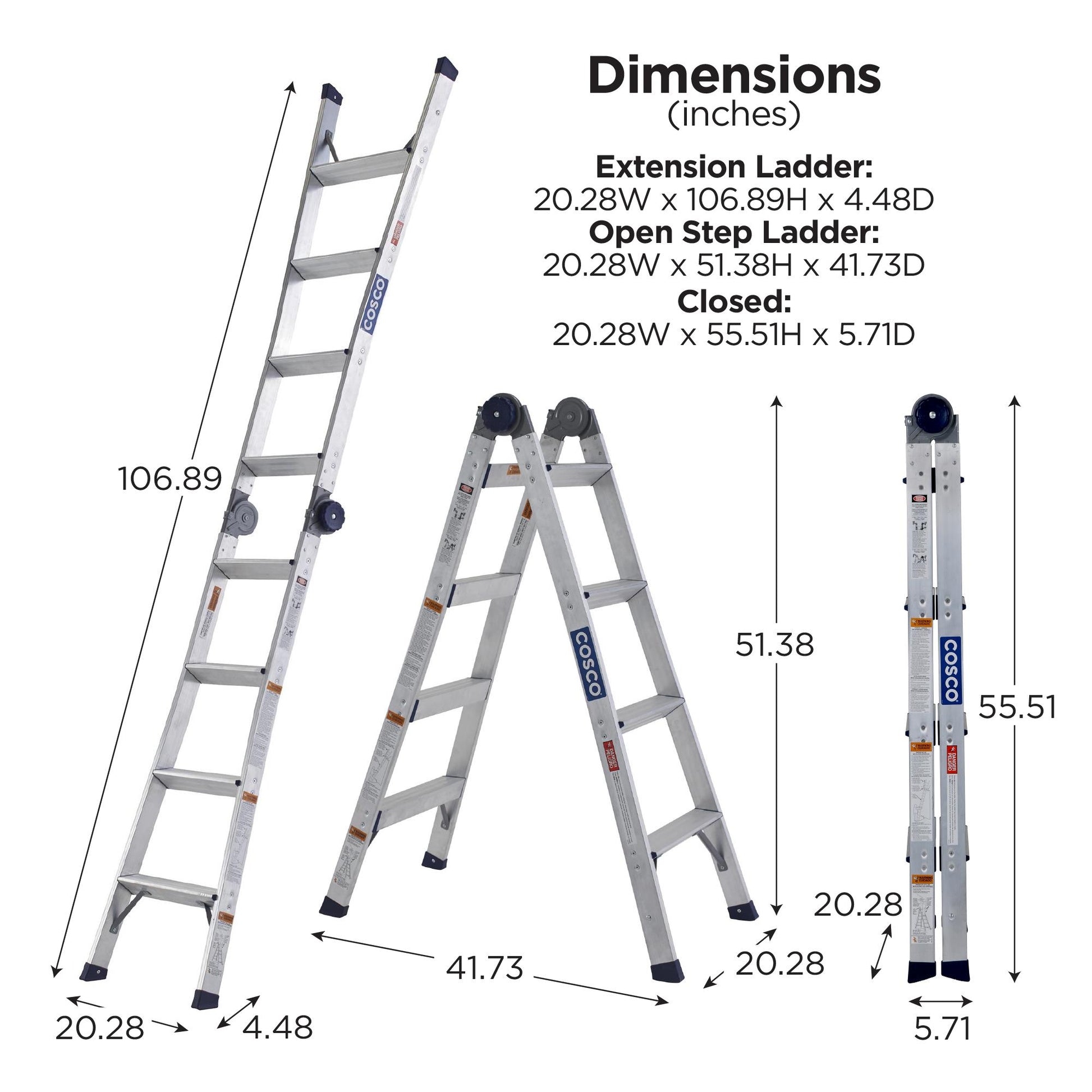 2-in-1 Step and Extension Ladder with 300-lb Weight Capacity - Silver Metallic