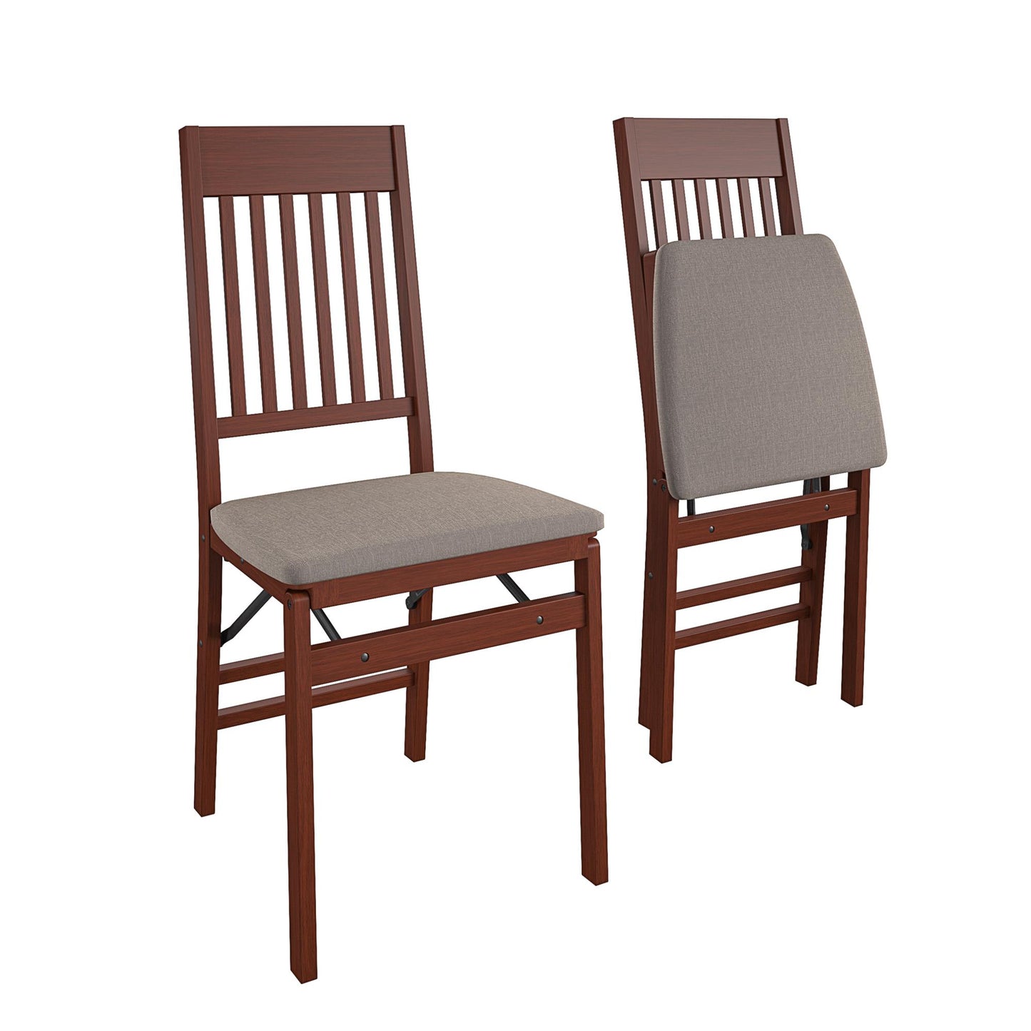 Mission Back Solid Wood Folding Chair with Fabric Padded Seat, Set of 2 - Walnut - 2-Pack