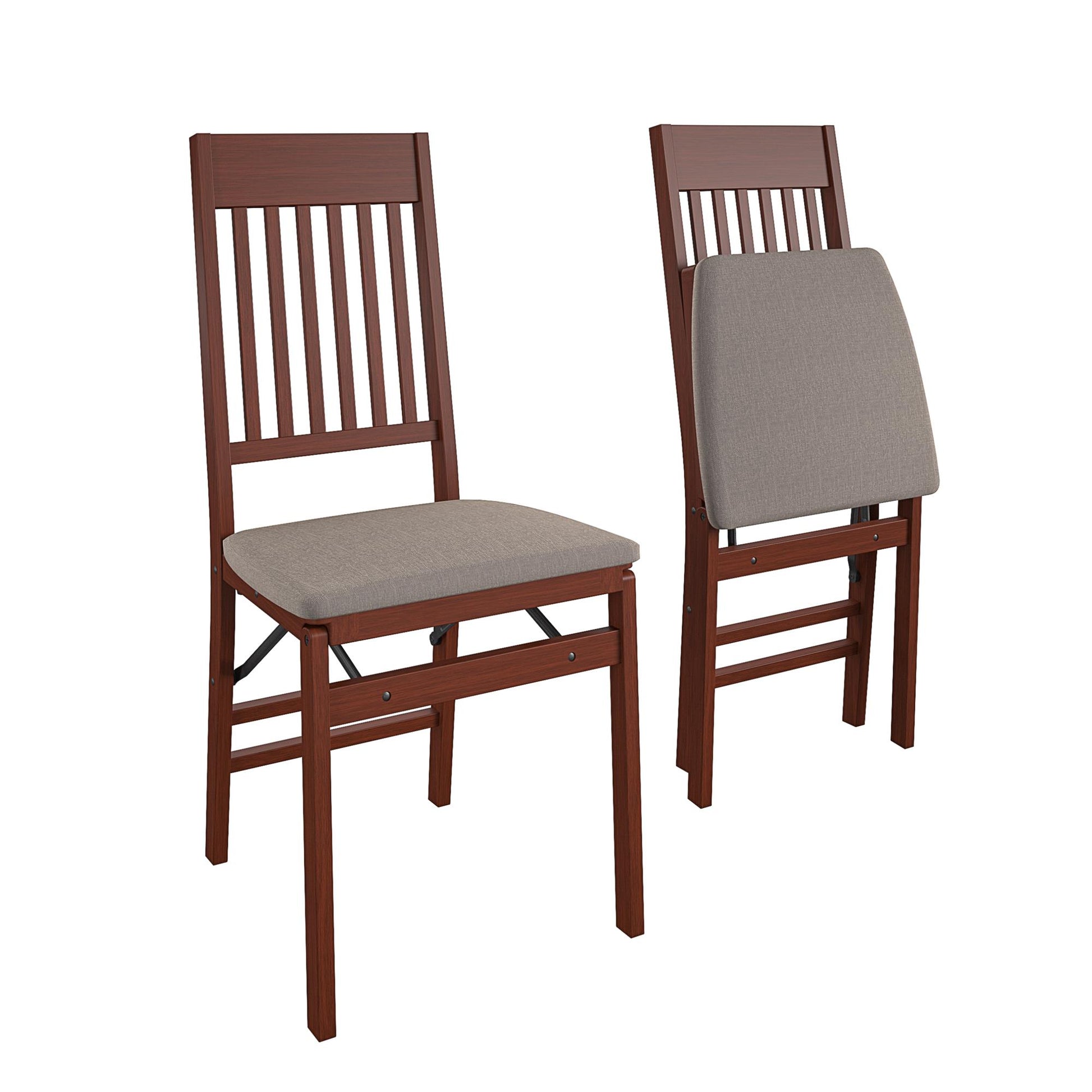 Mission Back Solid Wood Folding Chair with Fabric Padded Seat, Set of 2 - Walnut - 2-Pack