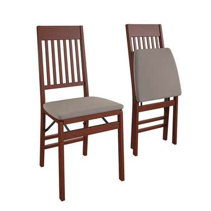 Mission Back Solid Wood Folding Chair with Fabric Padded Seat, Set of 2 - Walnut - 2-Pack