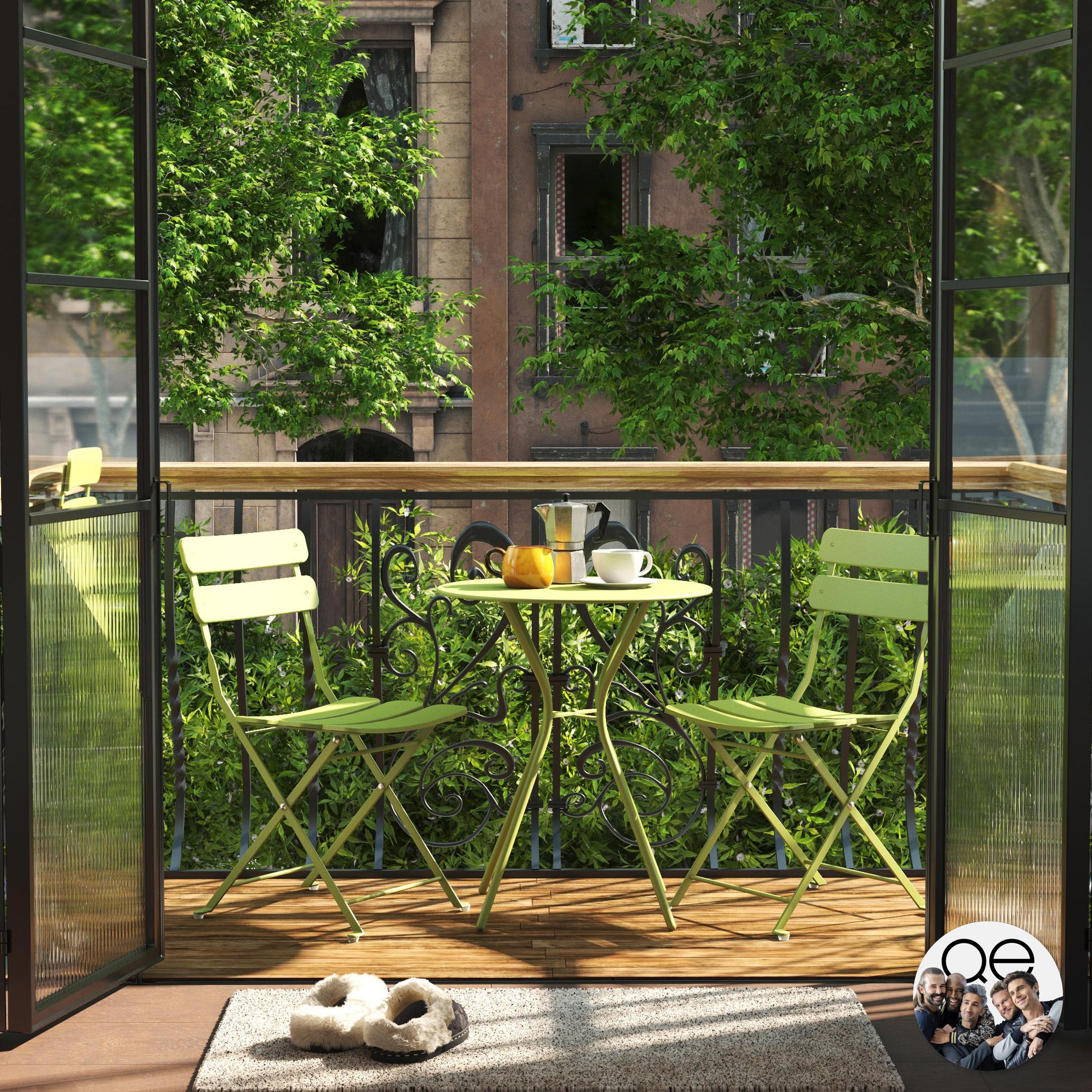 Brennan 3 Piece Bistro Set with 2 Folding Chairs - Kiwi Green