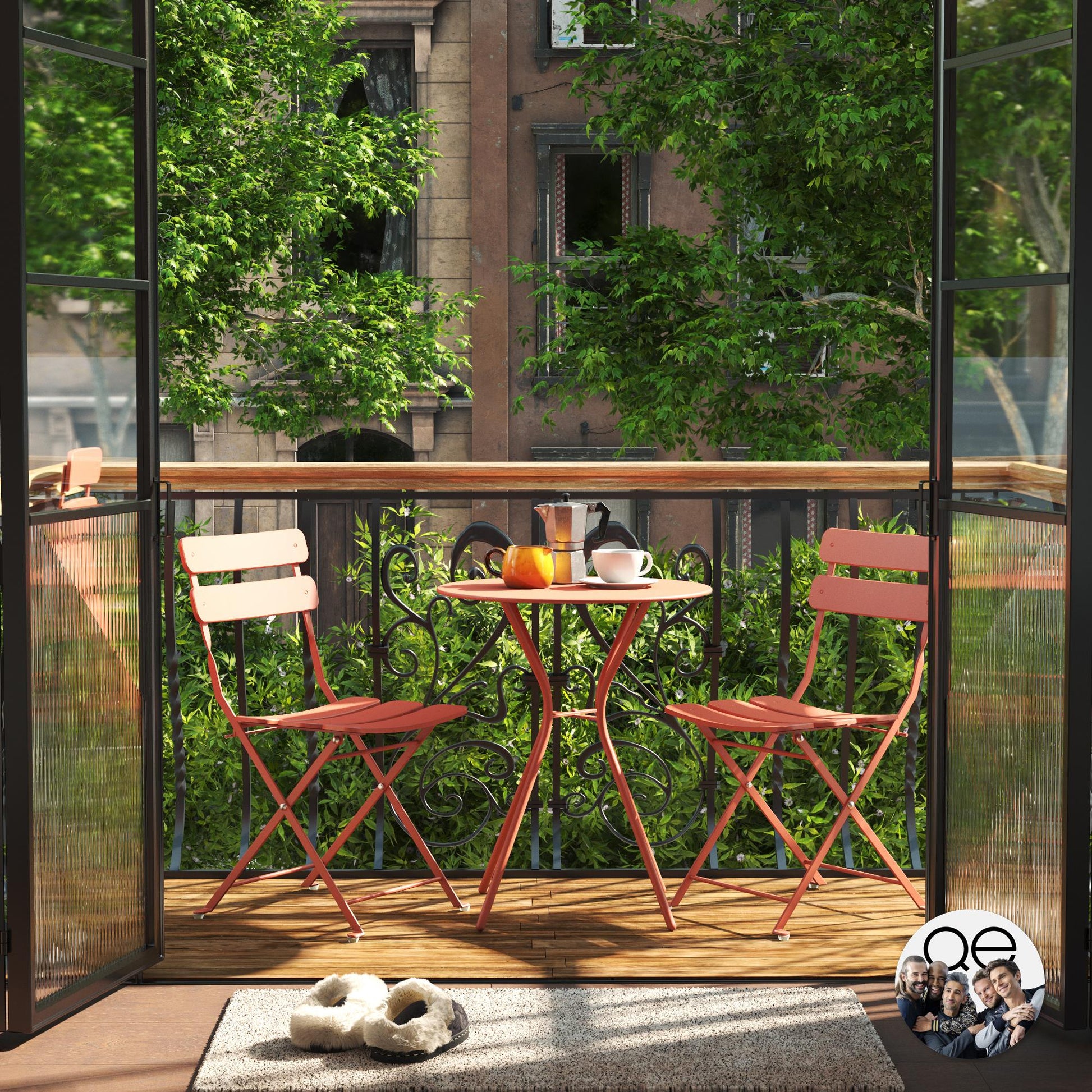 Brennan 3 Piece Bistro Set with 2 Folding Chairs - Sunbaked Orange