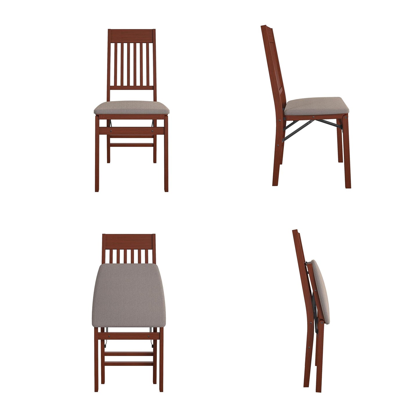 Mission Back Solid Wood Folding Chair with Fabric Padded Seat, Set of 2 - Walnut - 2-Pack