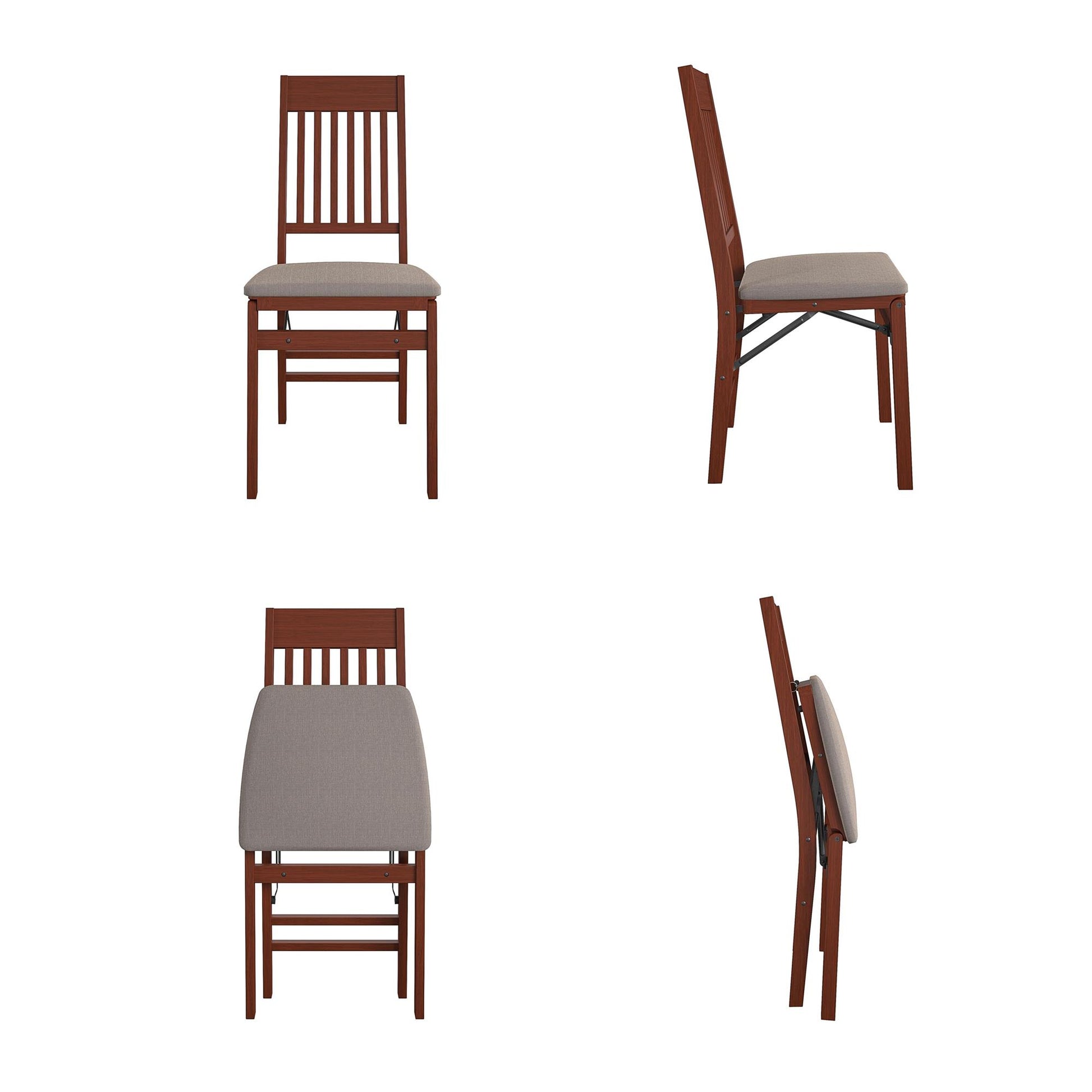 Mission Back Solid Wood Folding Chair with Fabric Padded Seat, Set of 2 - Walnut - 2-Pack