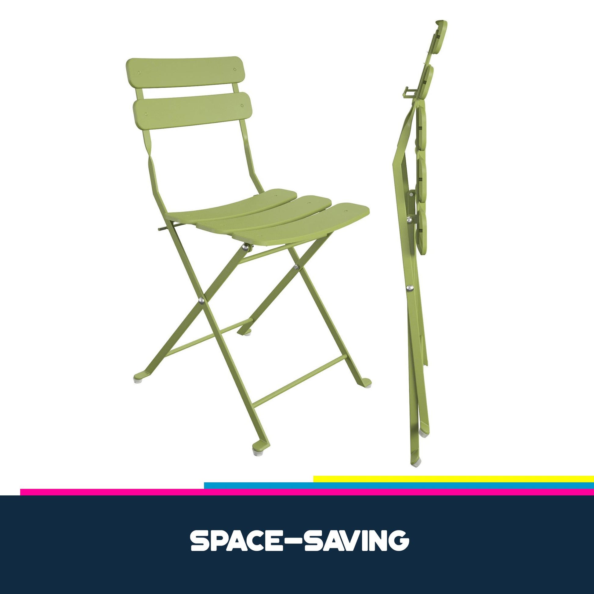 Brennan 3 Piece Bistro Set with 2 Folding Chairs - Kiwi Green